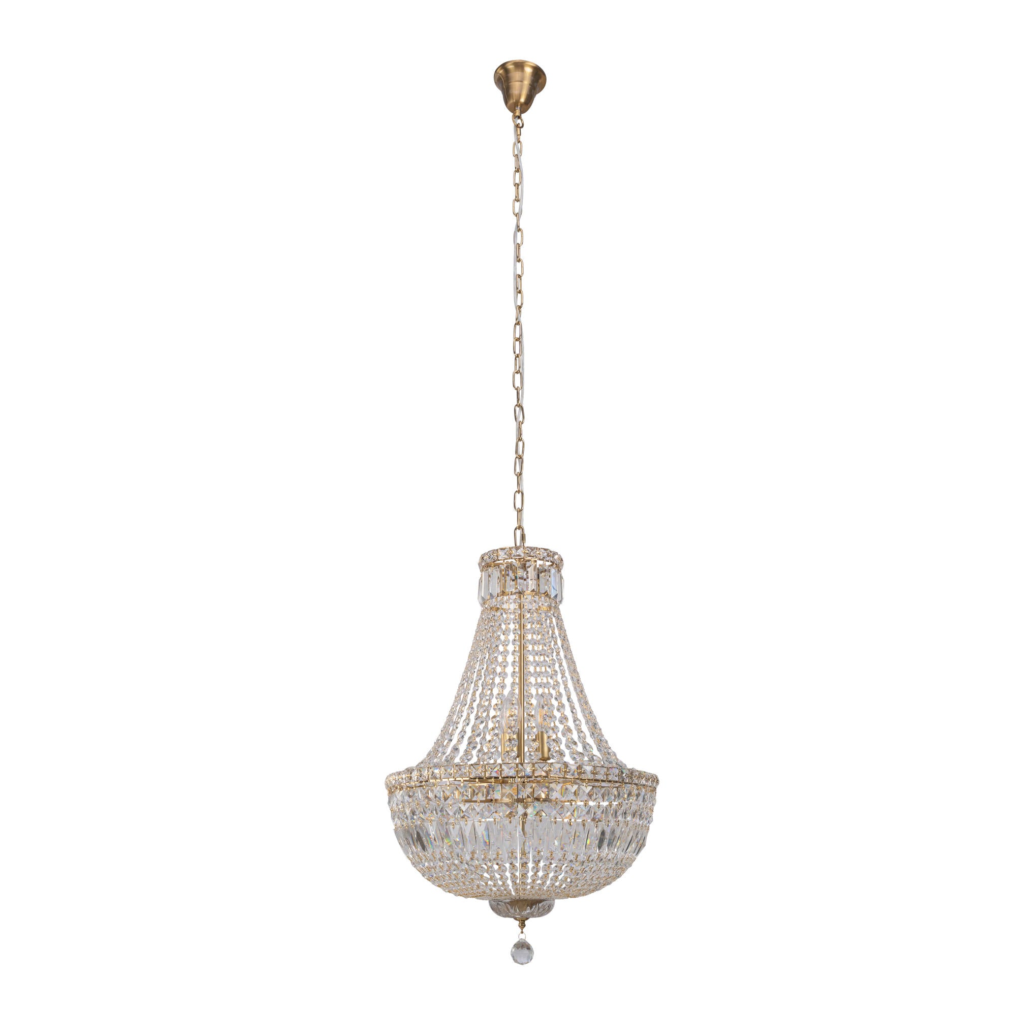 Classique Medium 50cm 6 Light Basket Crystal Glass Chandelier, Satin Brass