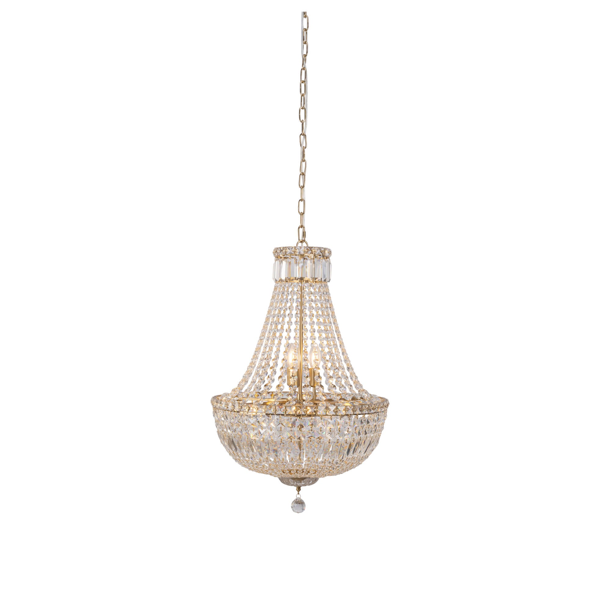 Classique Medium 50cm 6 Light Basket Crystal Glass Chandelier, Satin Brass