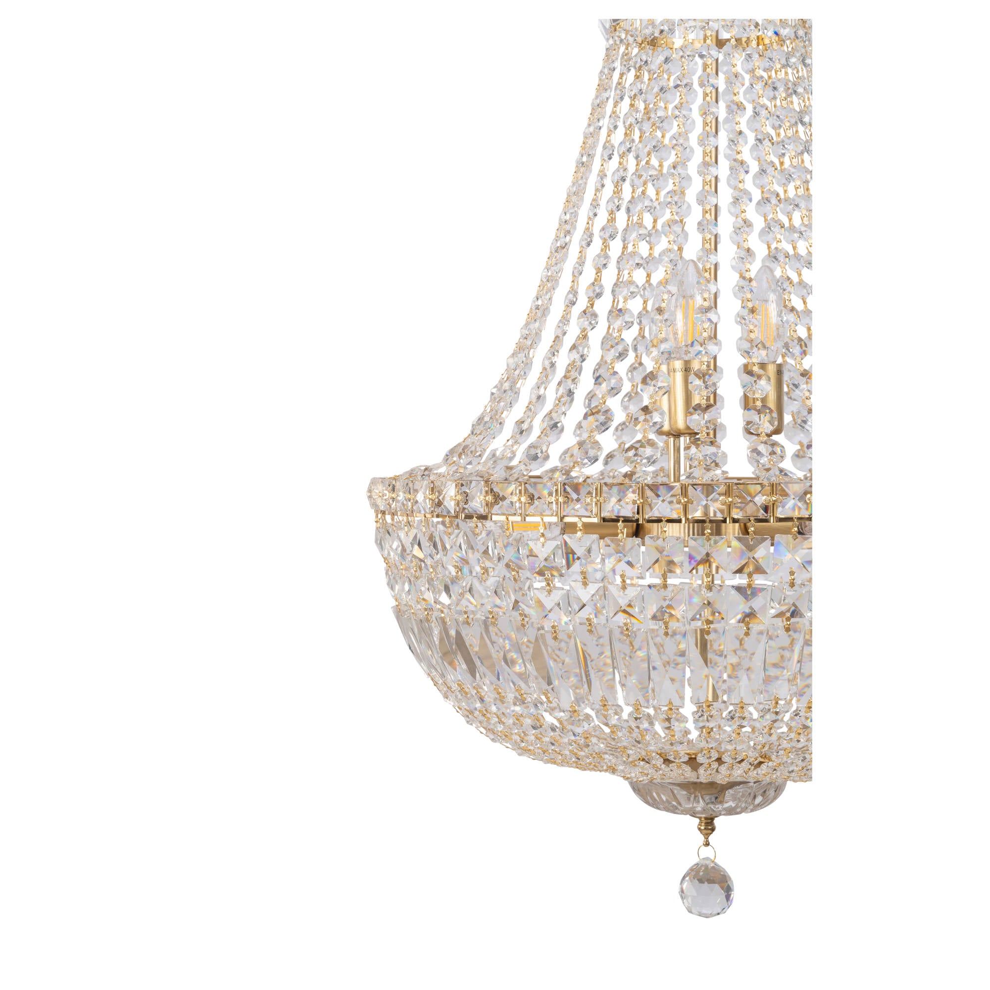 Classique Medium 50cm 6 Light Basket Crystal Glass Chandelier, Satin Brass