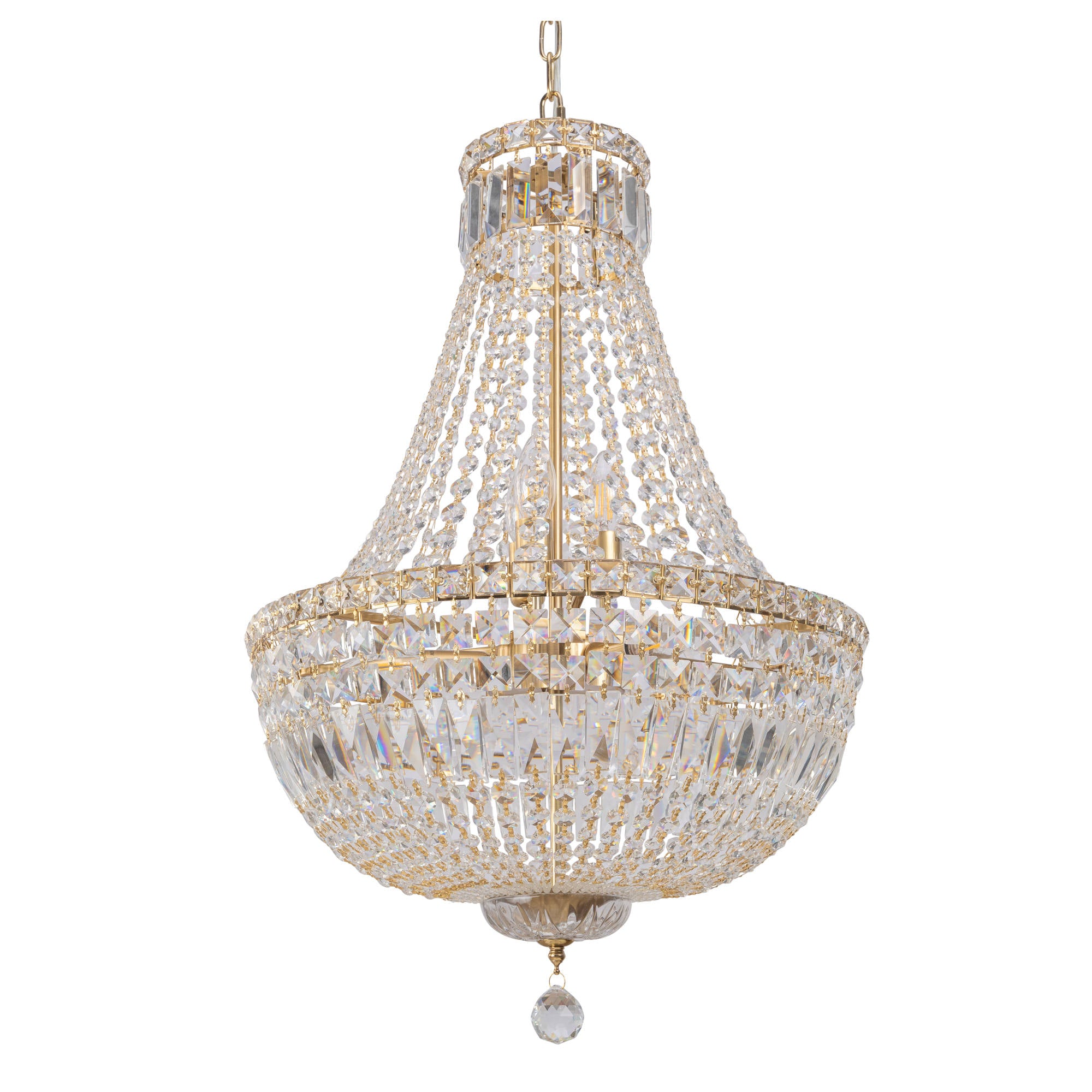Classique Medium 50cm 6 Light Basket Crystal Glass Chandelier, Satin Brass