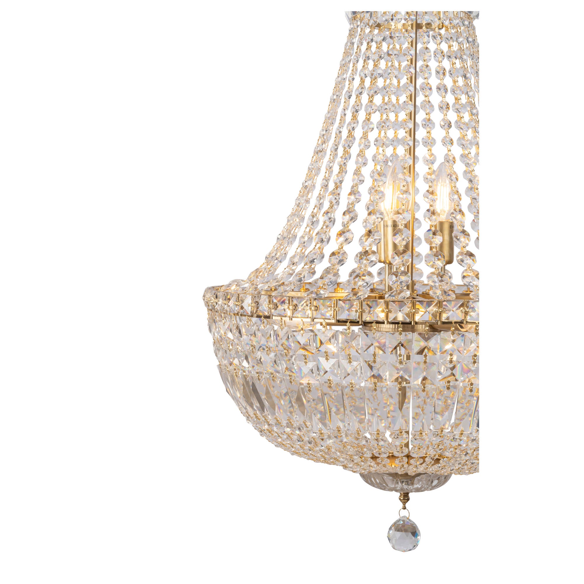 Classique Medium 50cm 6 Light Basket Crystal Glass Chandelier, Satin Brass