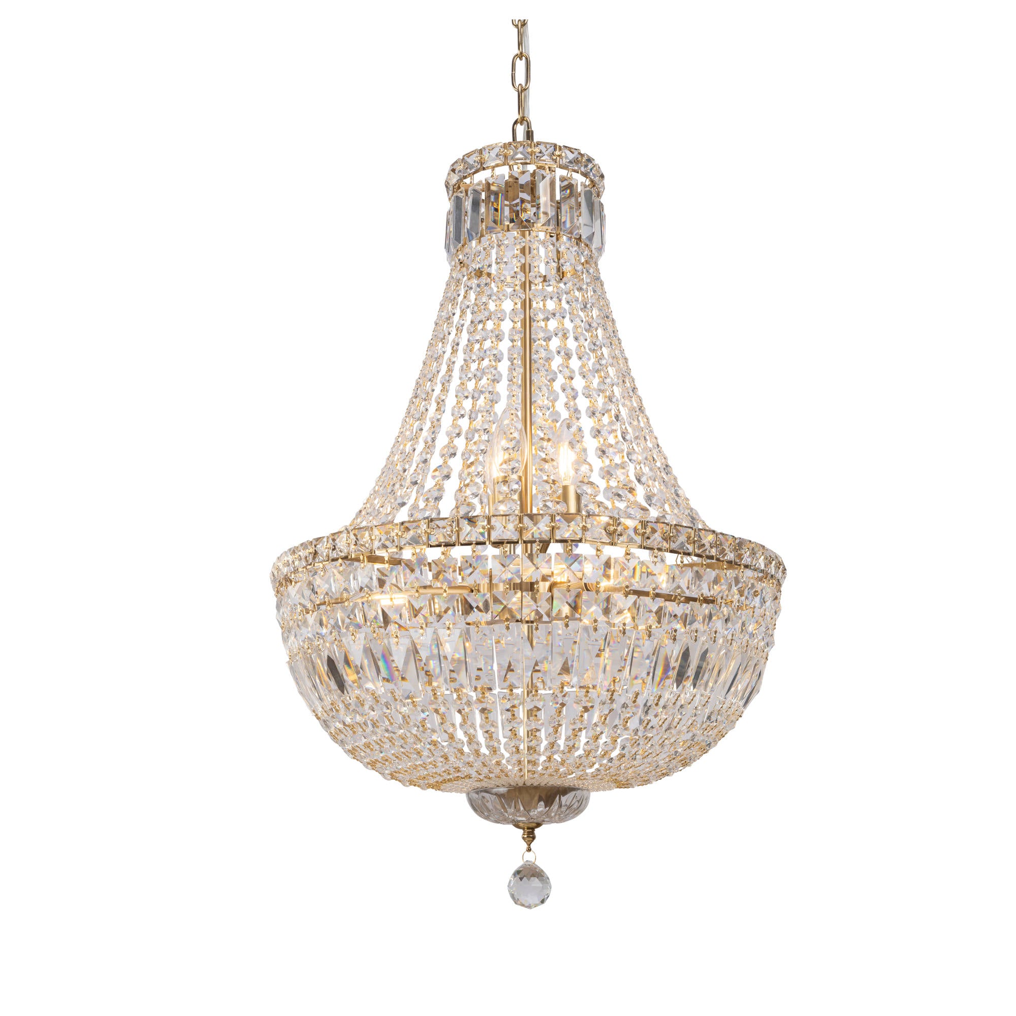 Classique Medium 50cm 6 Light Basket Crystal Glass Chandelier, Satin Brass