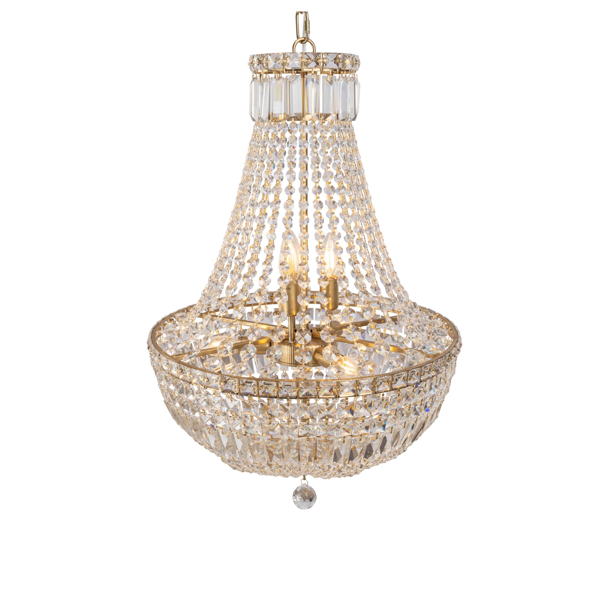 Classique Medium 50cm 6 Light Basket Crystal Glass Chandelier, Satin Brass