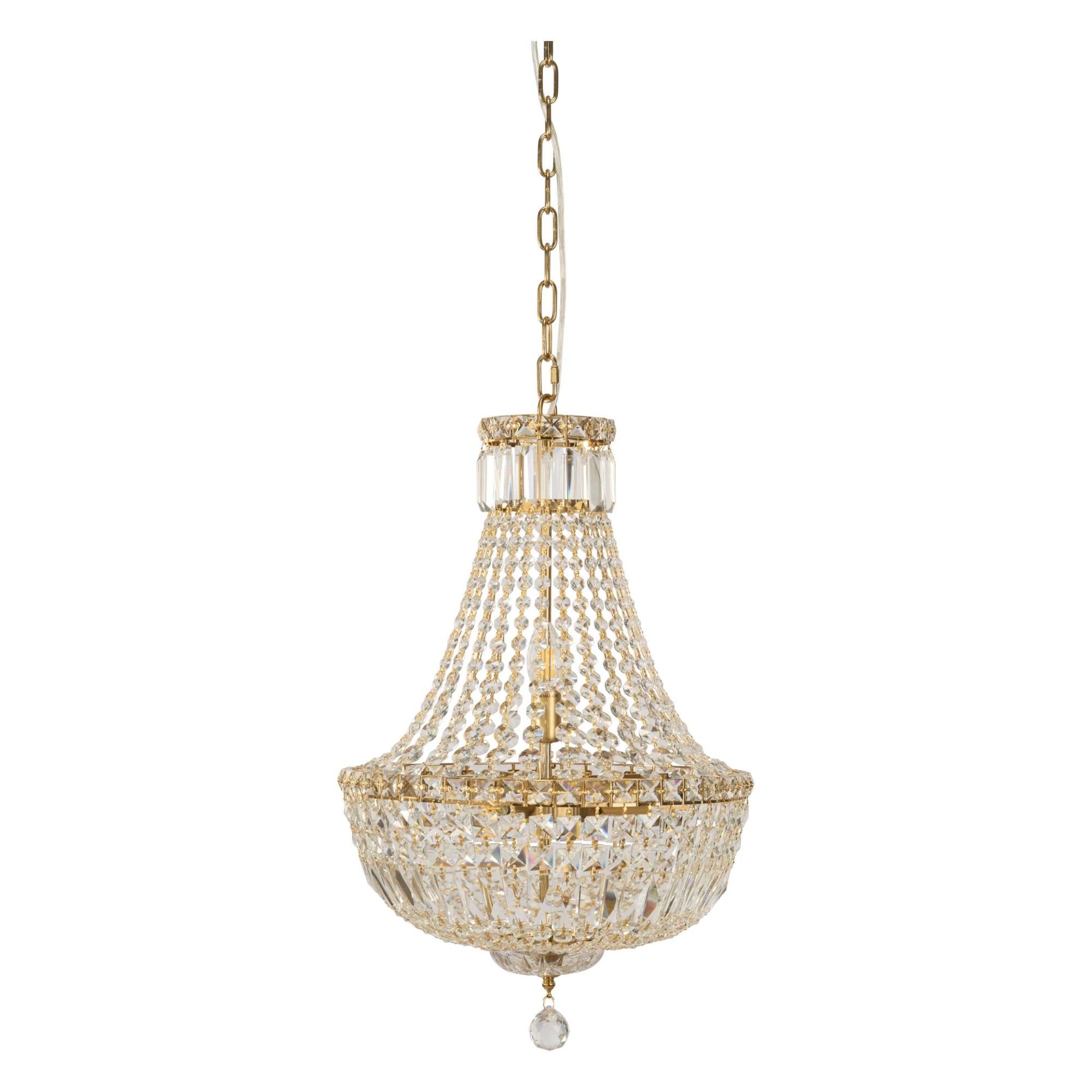 Classique Small 40cm 5 Light Basket Crystal Glass Chandelier, Satin Brass