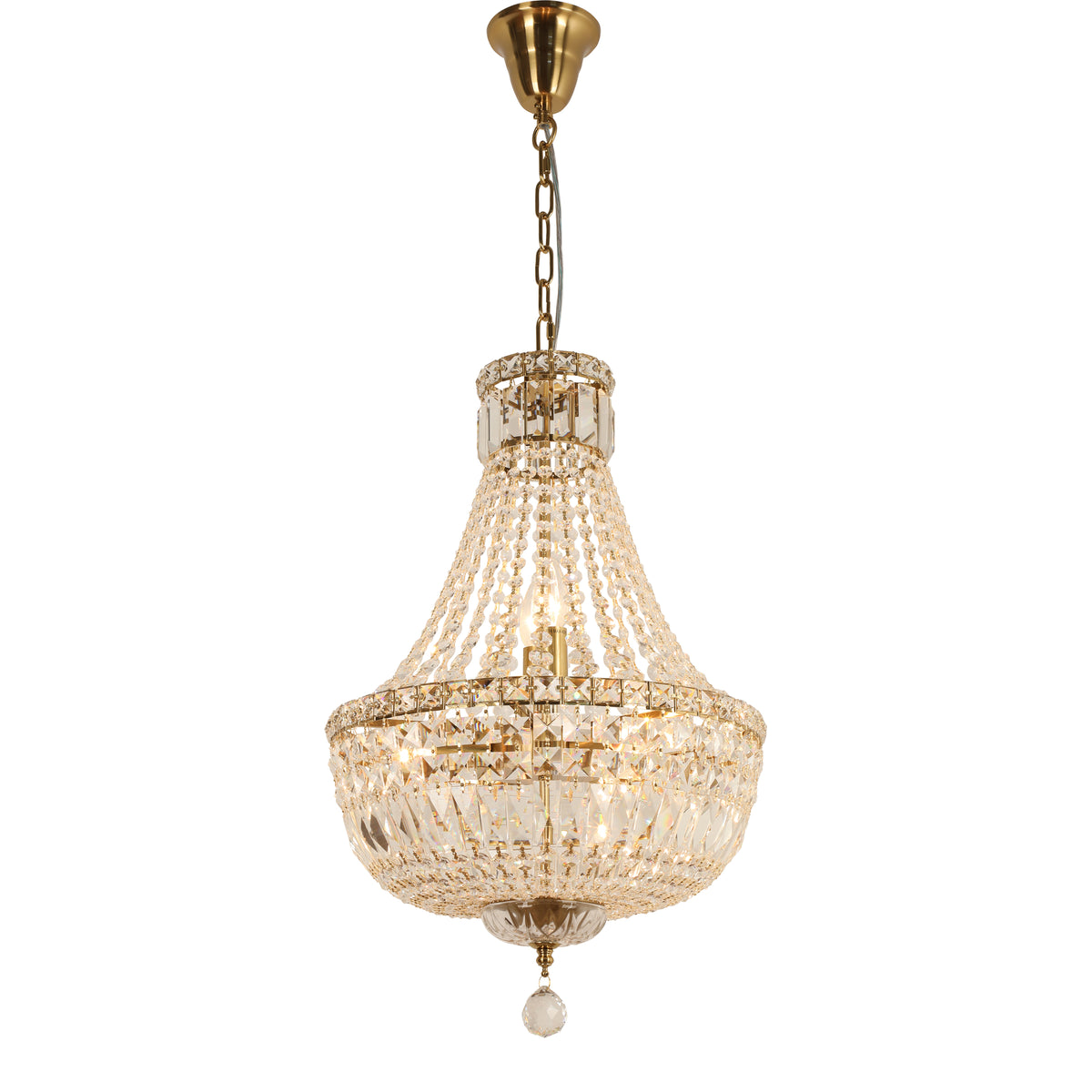 Classique Small 40cm 5 Light Basket Crystal Glass Chandelier, Satin Brass