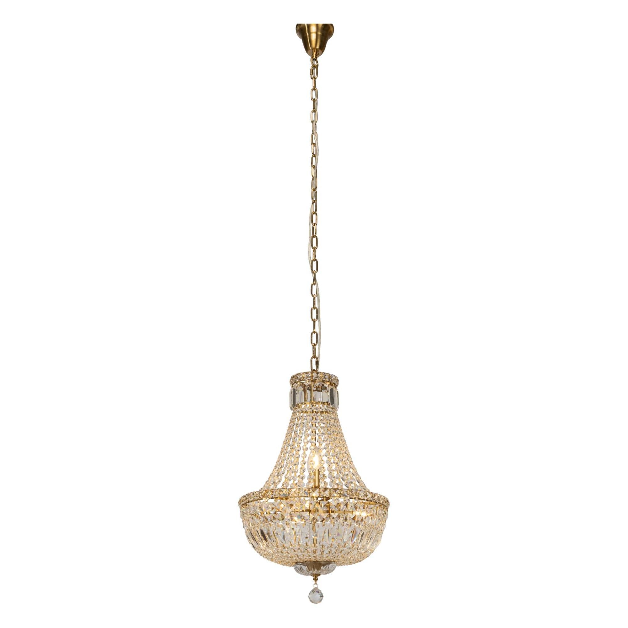 Classique Small 40cm 5 Light Basket Crystal Glass Chandelier, Satin Brass
