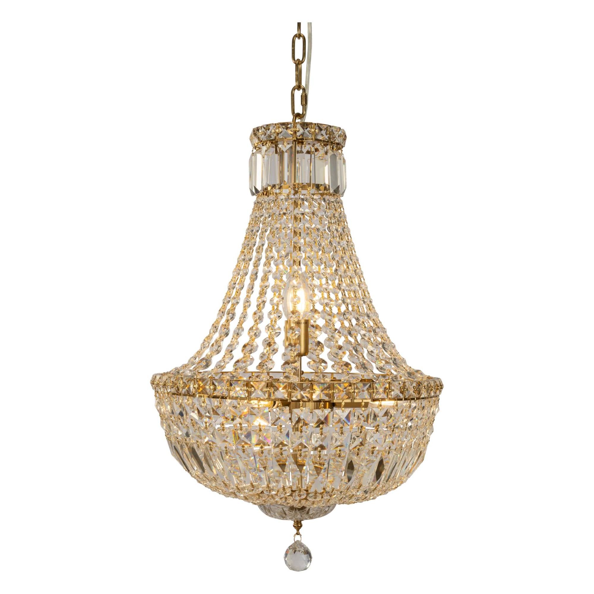 Classique Small 40cm 5 Light Basket Crystal Glass Chandelier, Satin Brass