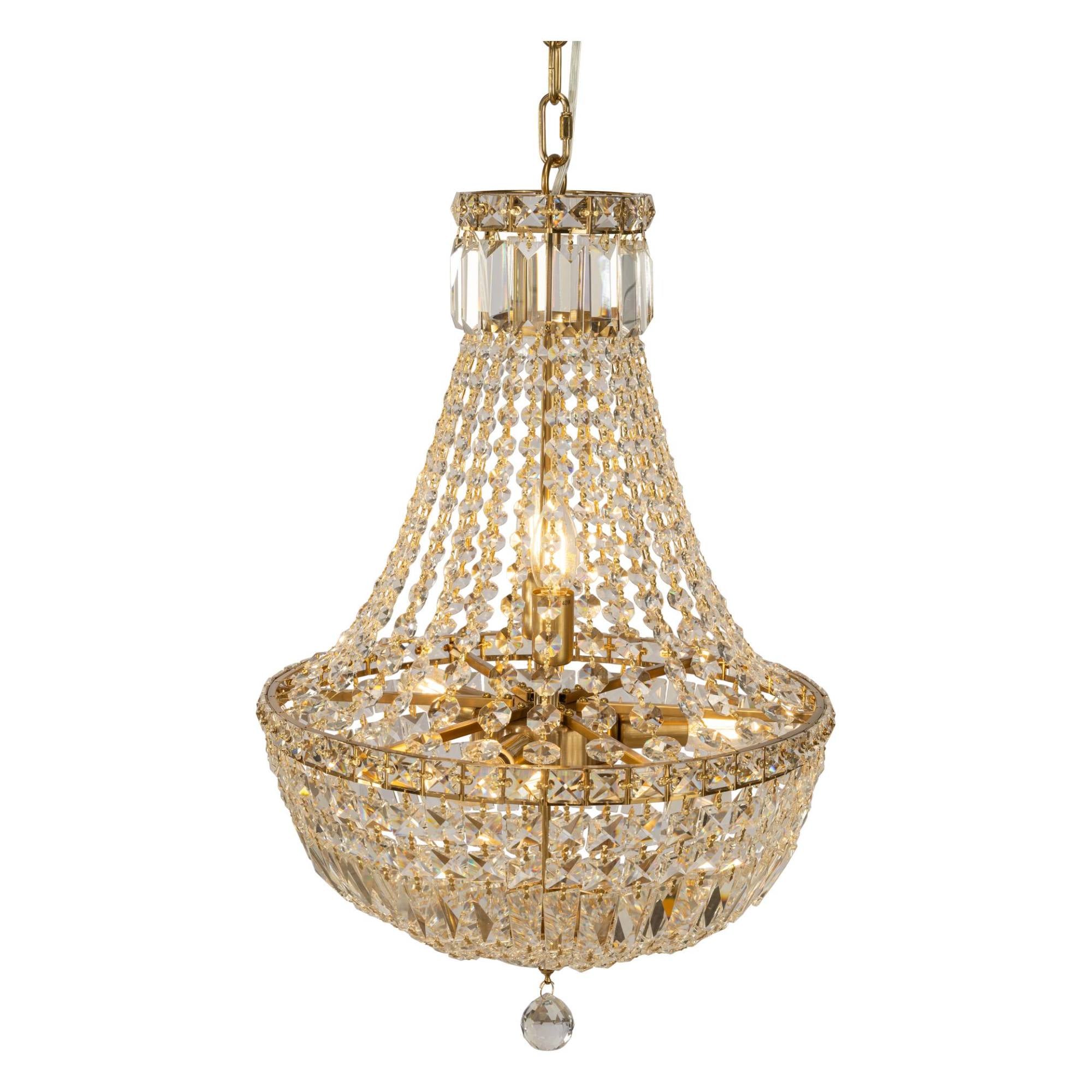 Classique Small 40cm 5 Light Basket Crystal Glass Chandelier, Satin Brass