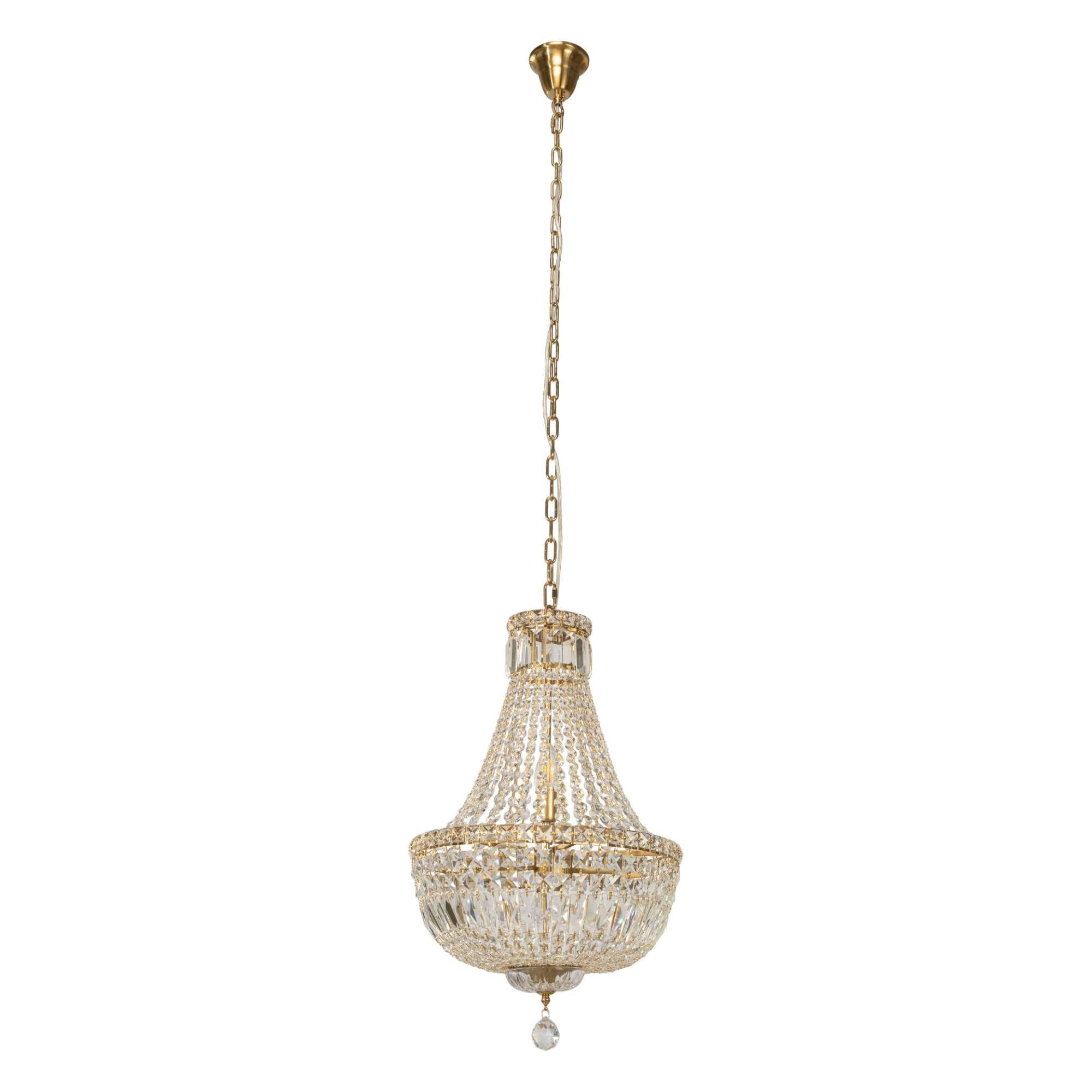 Classique Small 40cm 5 Light Basket Crystal Glass Chandelier, Satin Brass