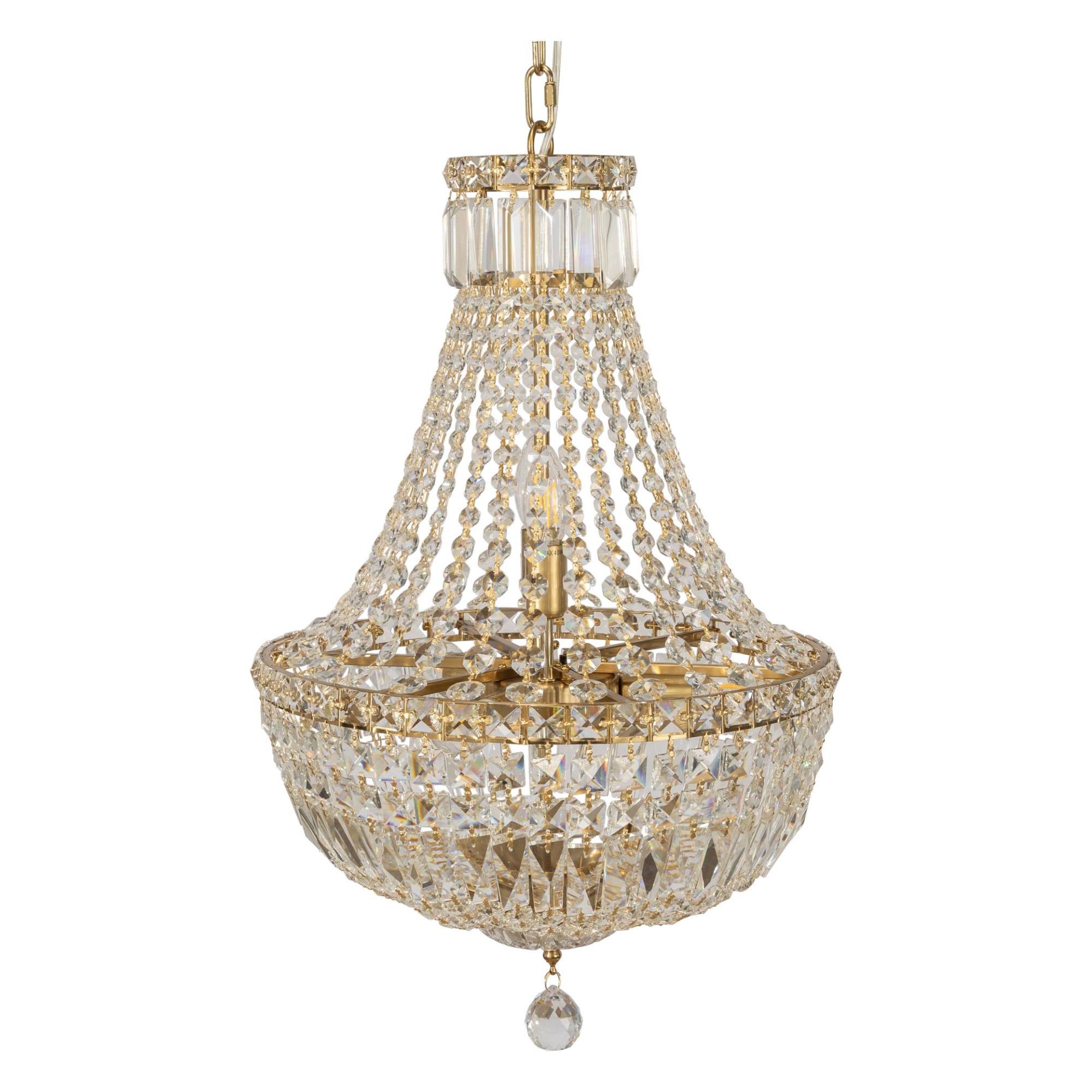 Classique Small 40cm 5 Light Basket Crystal Glass Chandelier, Satin Brass
