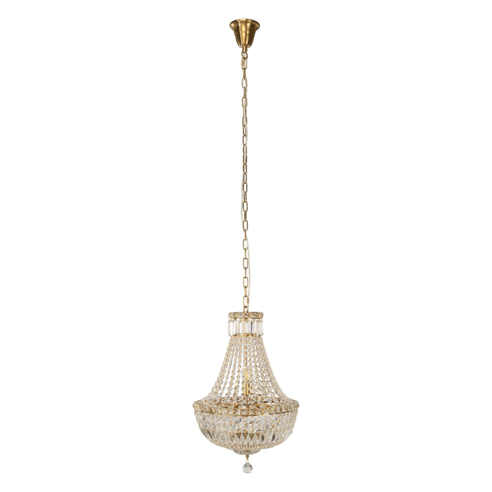 Classique Small 40cm 5 Light Basket Crystal Glass Chandelier, Satin Brass