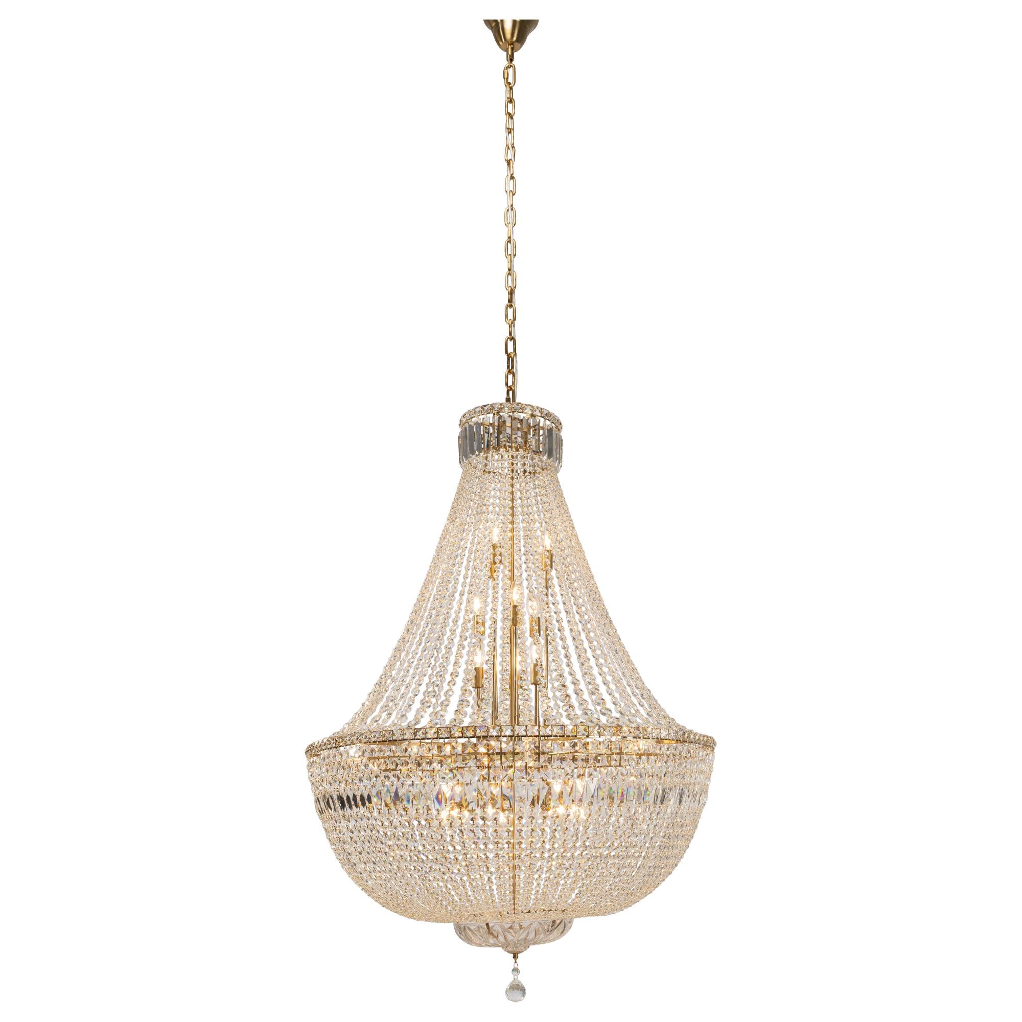 Classique Grand 27 Light Basket Crystal Glass Chandelier, Satin Brass
