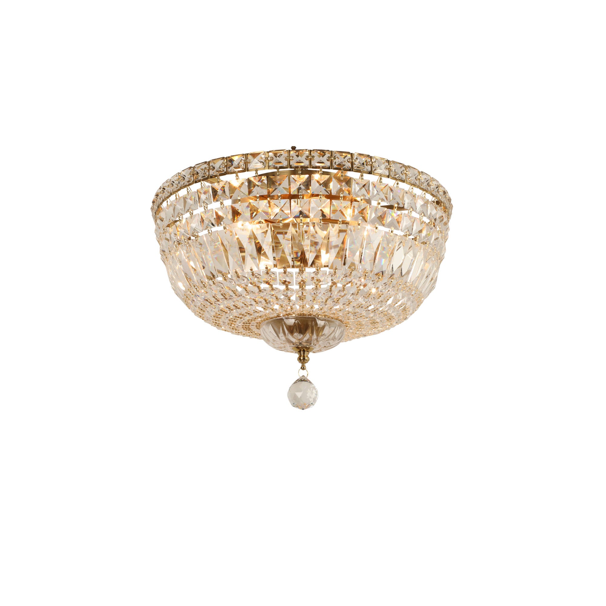 Classique Medium 40cm Flush 5 Light Crystal Glass Chandelier, Satin Brass