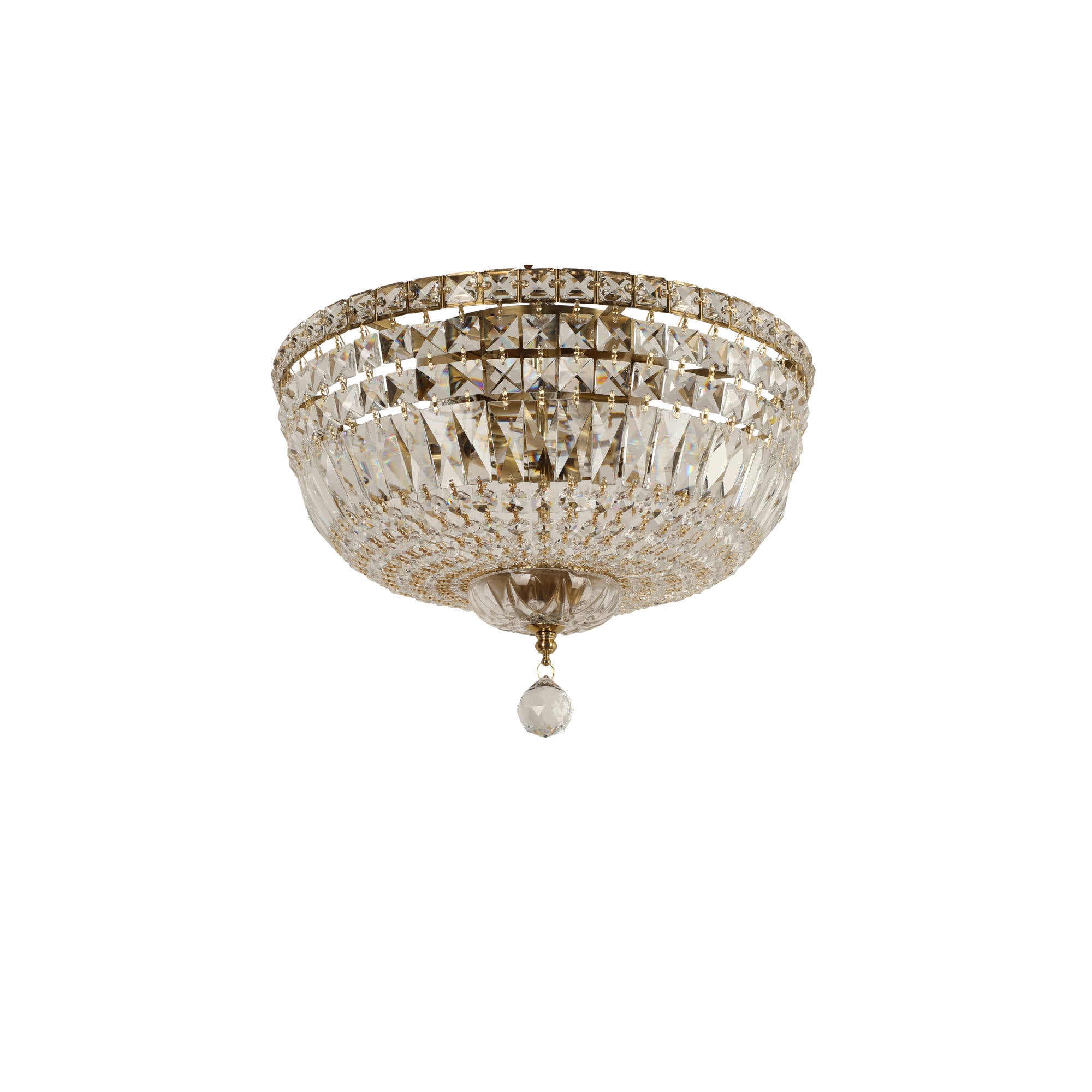 Classique Medium 40cm Flush 5 Light Crystal Glass Chandelier, Satin Brass