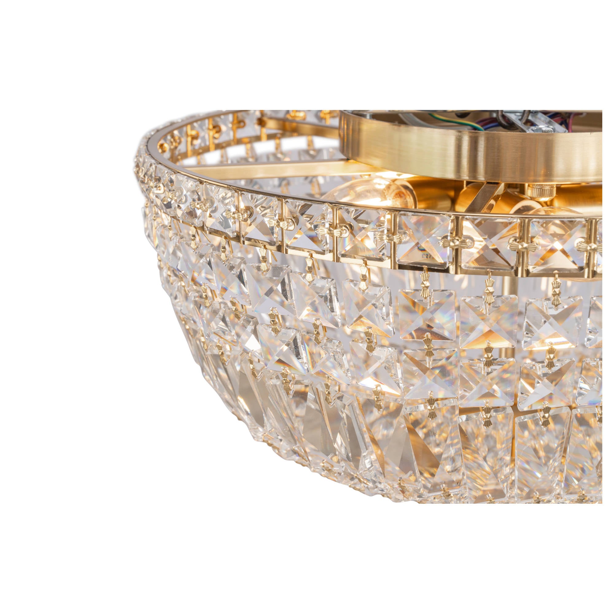 Classique Medium 40cm Flush 5 Light Crystal Glass Chandelier, Satin Brass