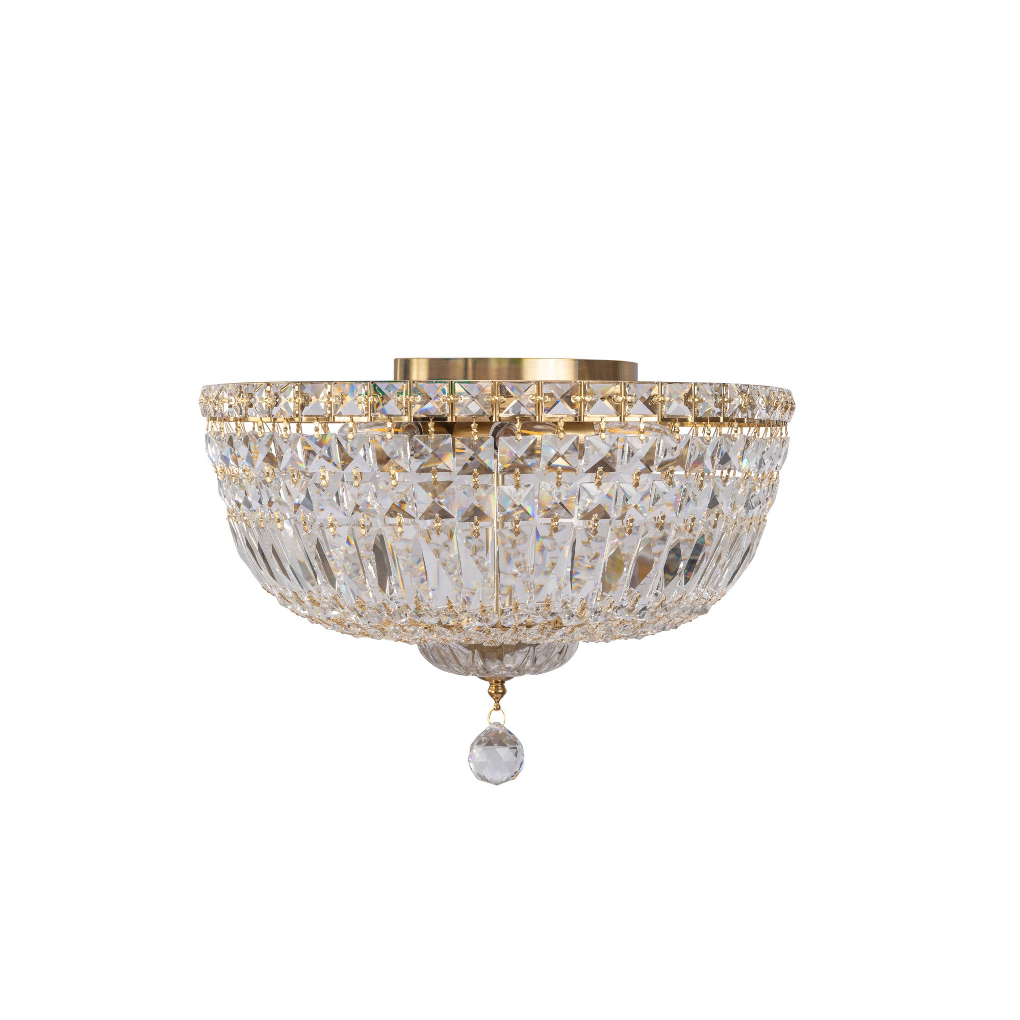 Classique Medium 40cm Flush 5 Light Crystal Glass Chandelier, Satin Brass