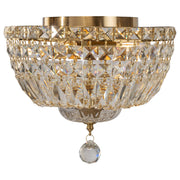 Classique Small 30cm 3 Light Flush Crystal Glass Chandelier, Satin Brass