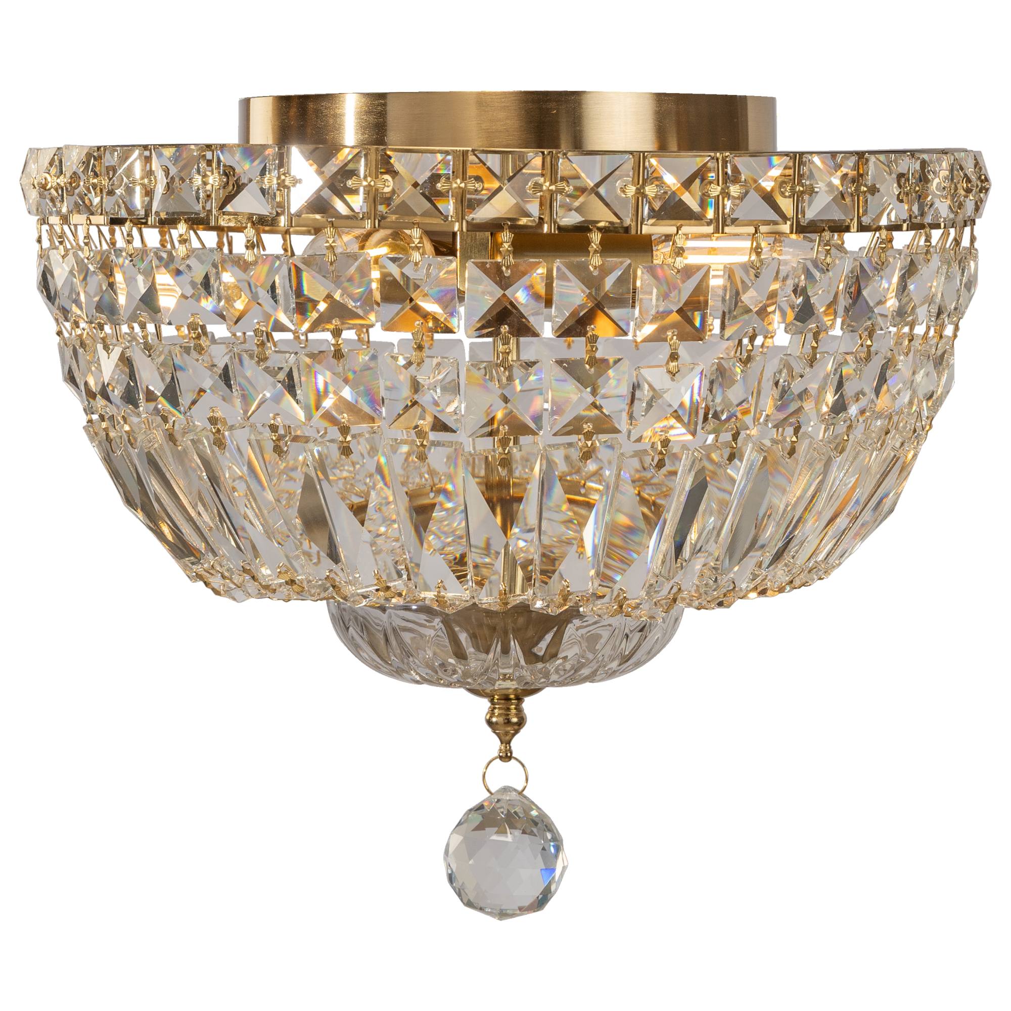 Classique Small 30cm 3 Light Flush Crystal Glass Chandelier, Satin Brass