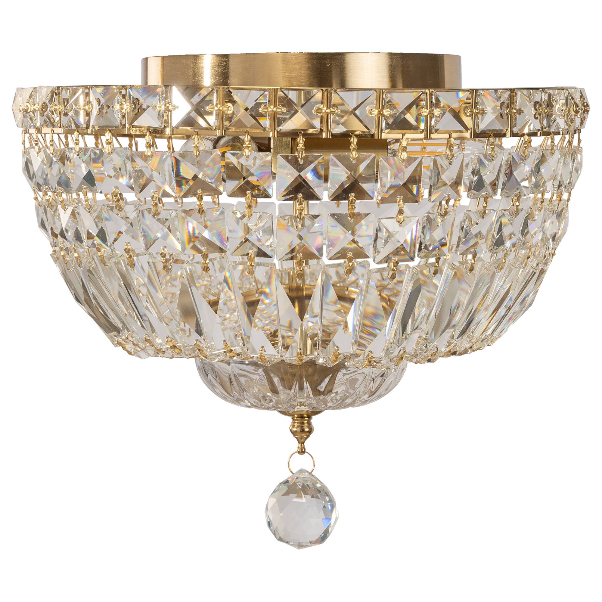 Classique Small 30cm 3 Light Flush Crystal Glass Chandelier, Satin Brass