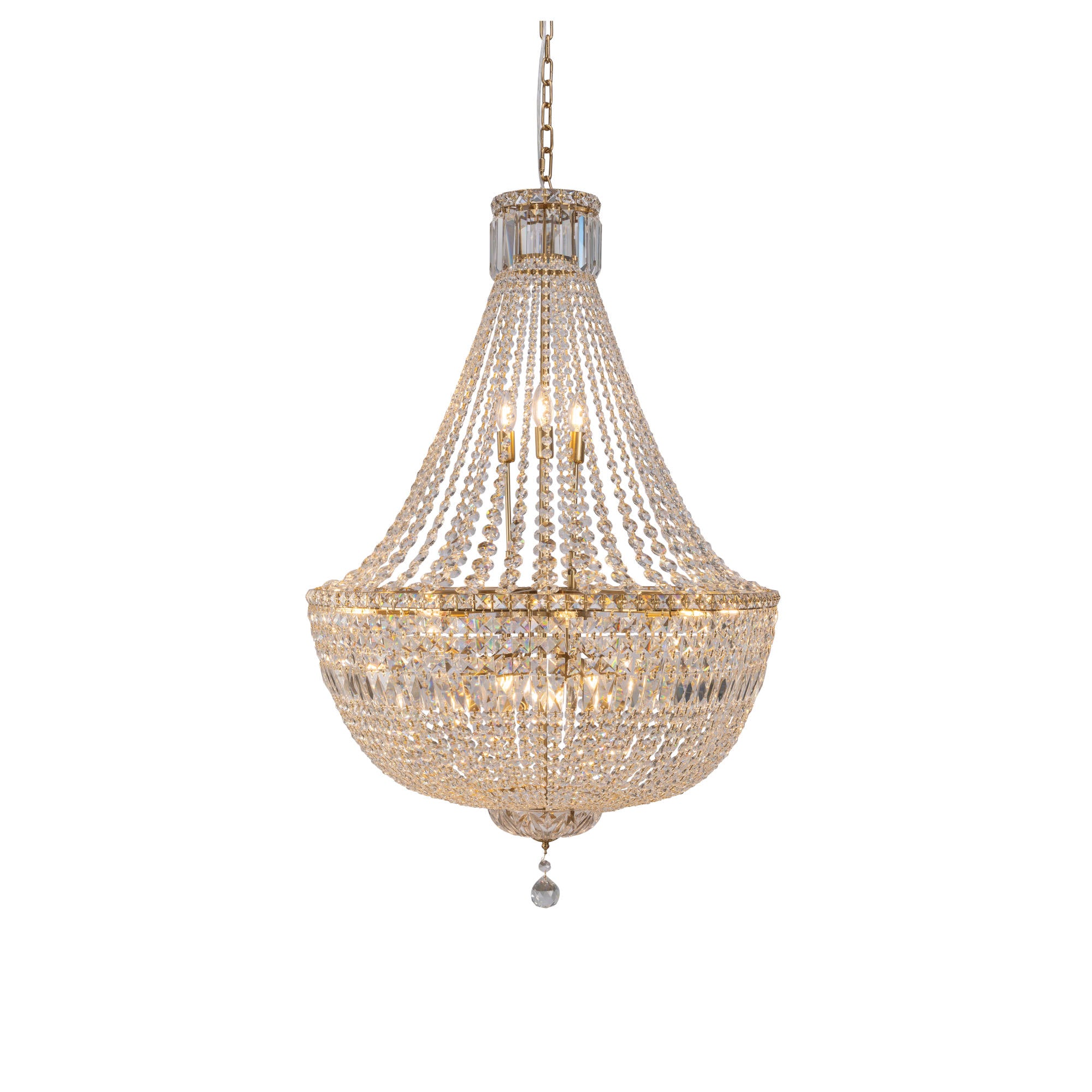 Classique Large 75cm 18 Light Basket Crystal Glass Chandelier, Satin Brass