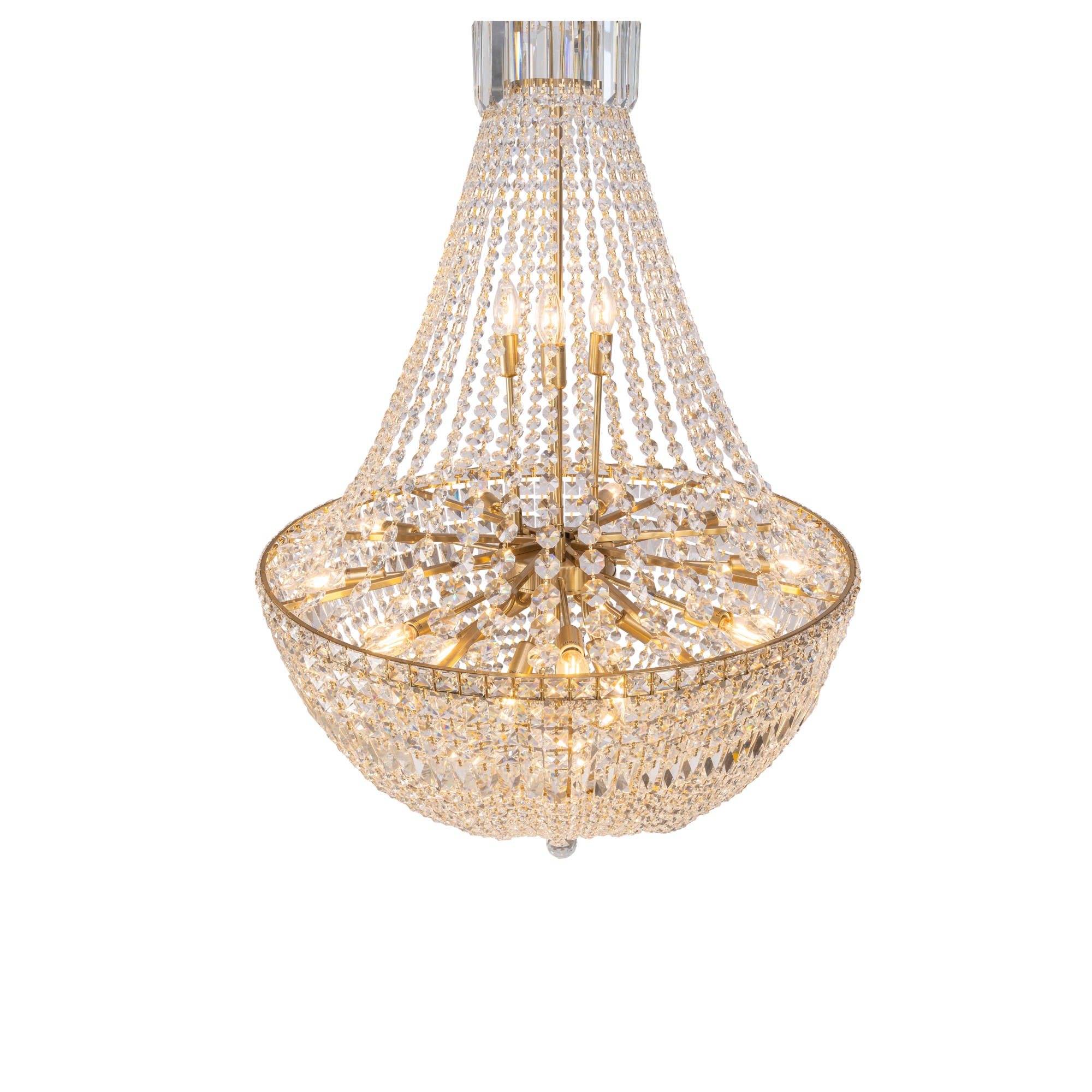 Classique Large 75cm 18 Light Basket Crystal Glass Chandelier, Satin Brass