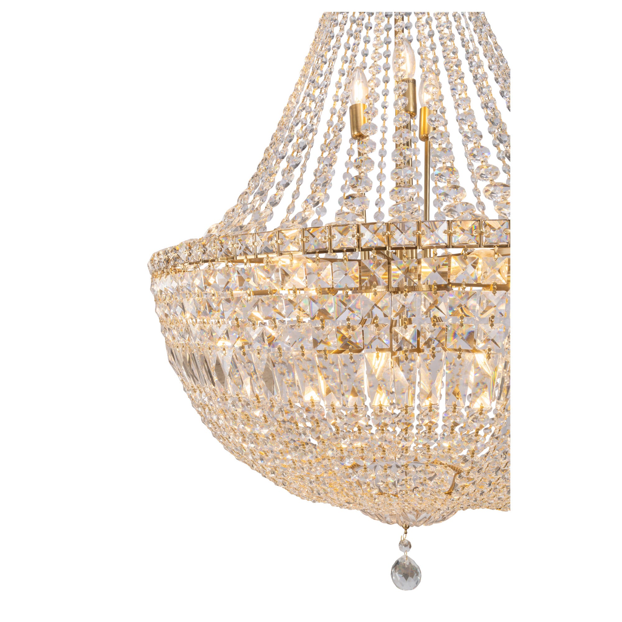 Classique Large 75cm 18 Light Basket Crystal Glass Chandelier, Satin Brass