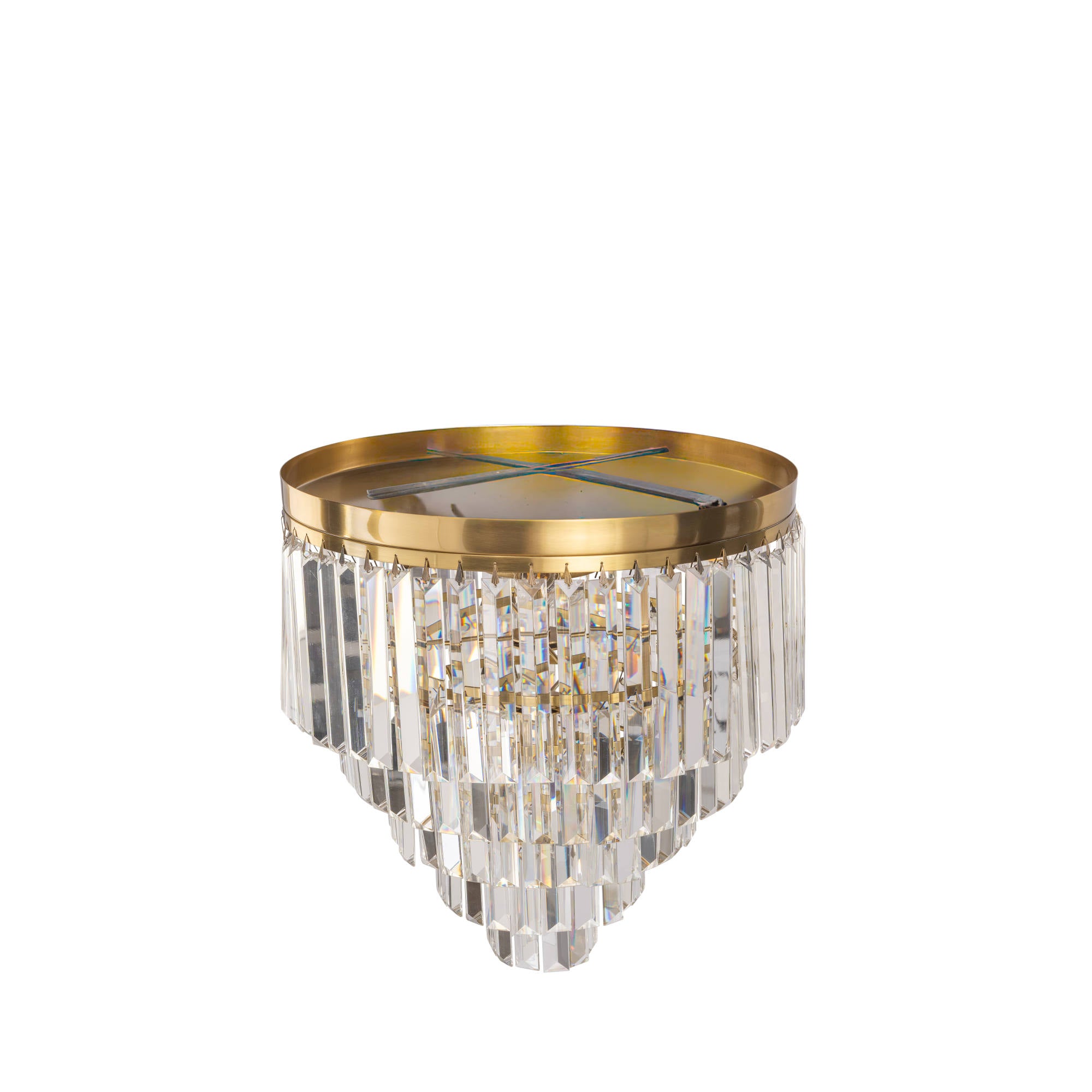 Celestial 40cm Flush 6 Light 5 Tier Crystal Glass Chandelier, Satin Brass