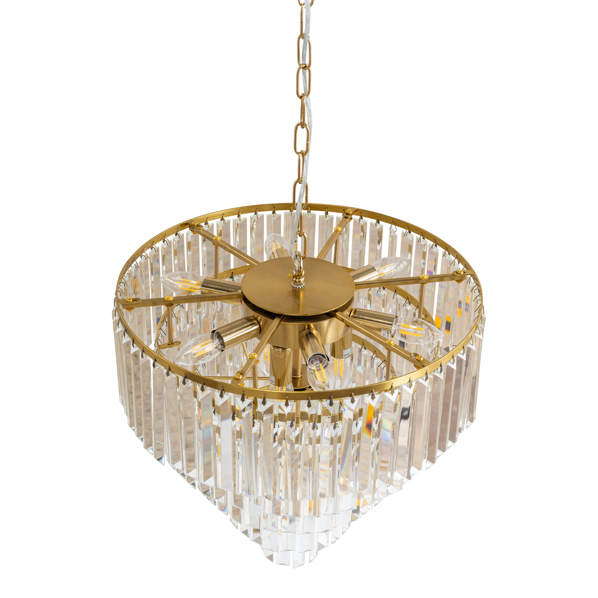 Celestial 49cm 10 Light 5 Tier Crystal Glass Chandelier, Satin Brass