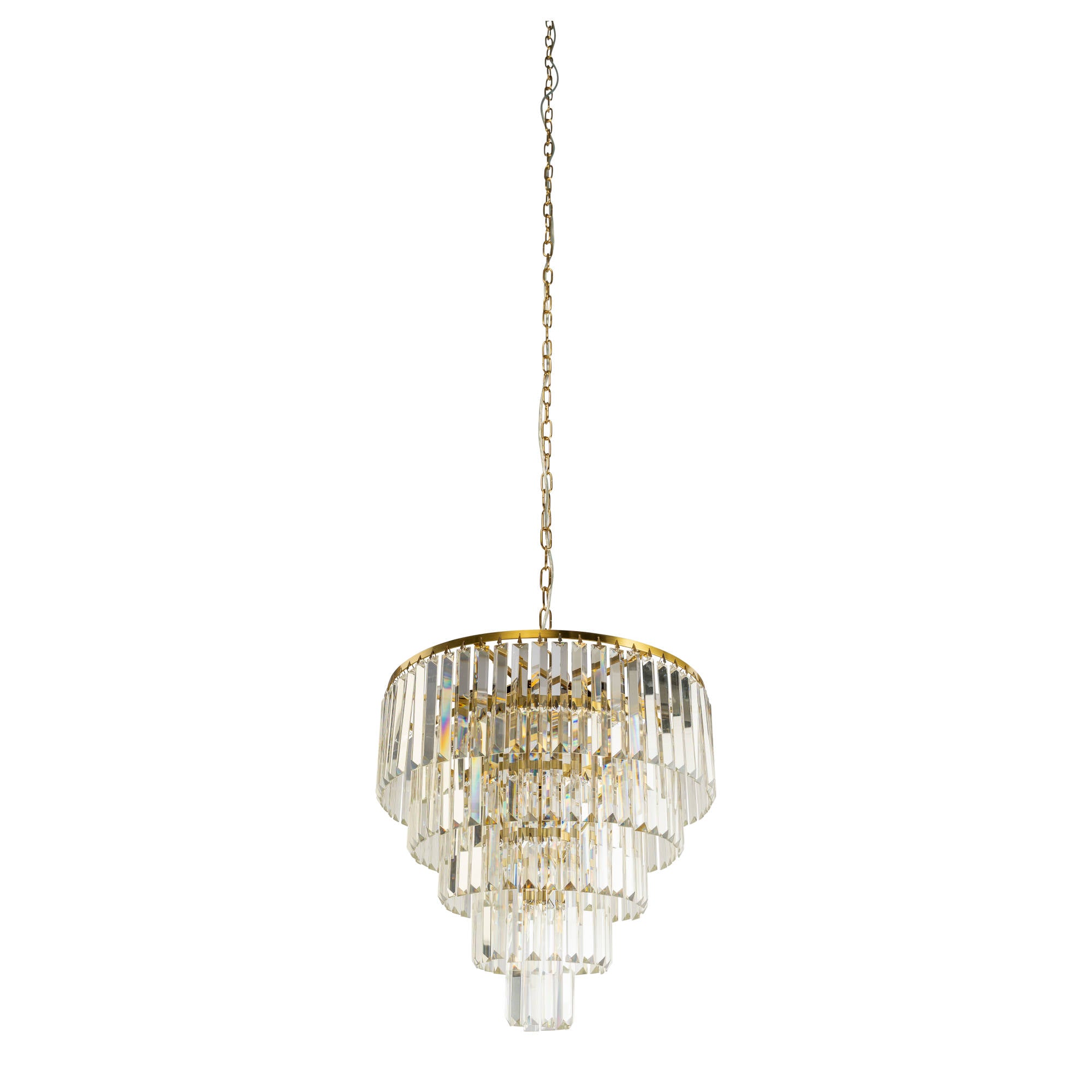 Celestial 49cm 10 Light 5 Tier Crystal Glass Chandelier, Satin Brass