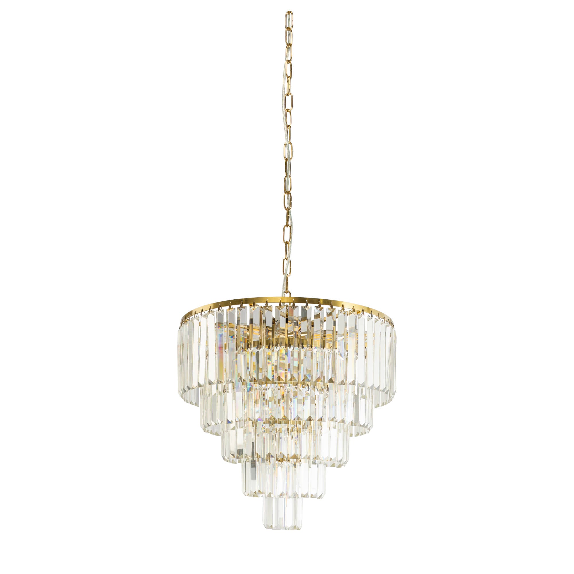 Celestial 49cm 10 Light 5 Tier Crystal Glass Chandelier, Satin Brass