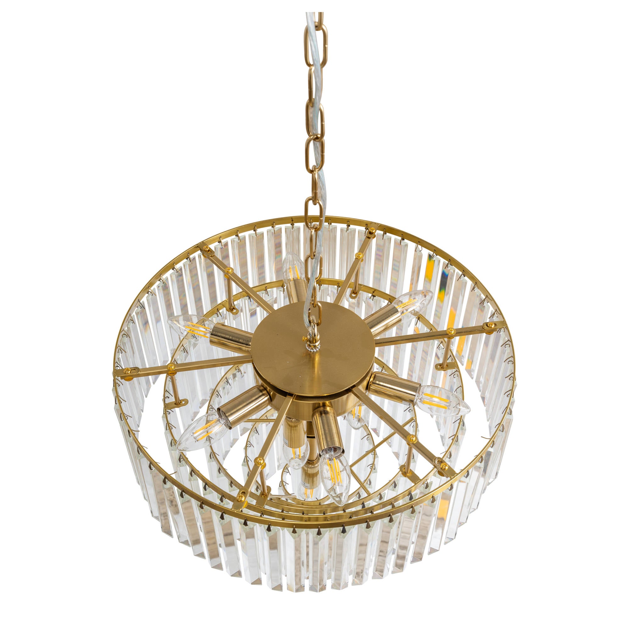 Celestial 49cm 10 Light 5 Tier Crystal Glass Chandelier, Satin Brass