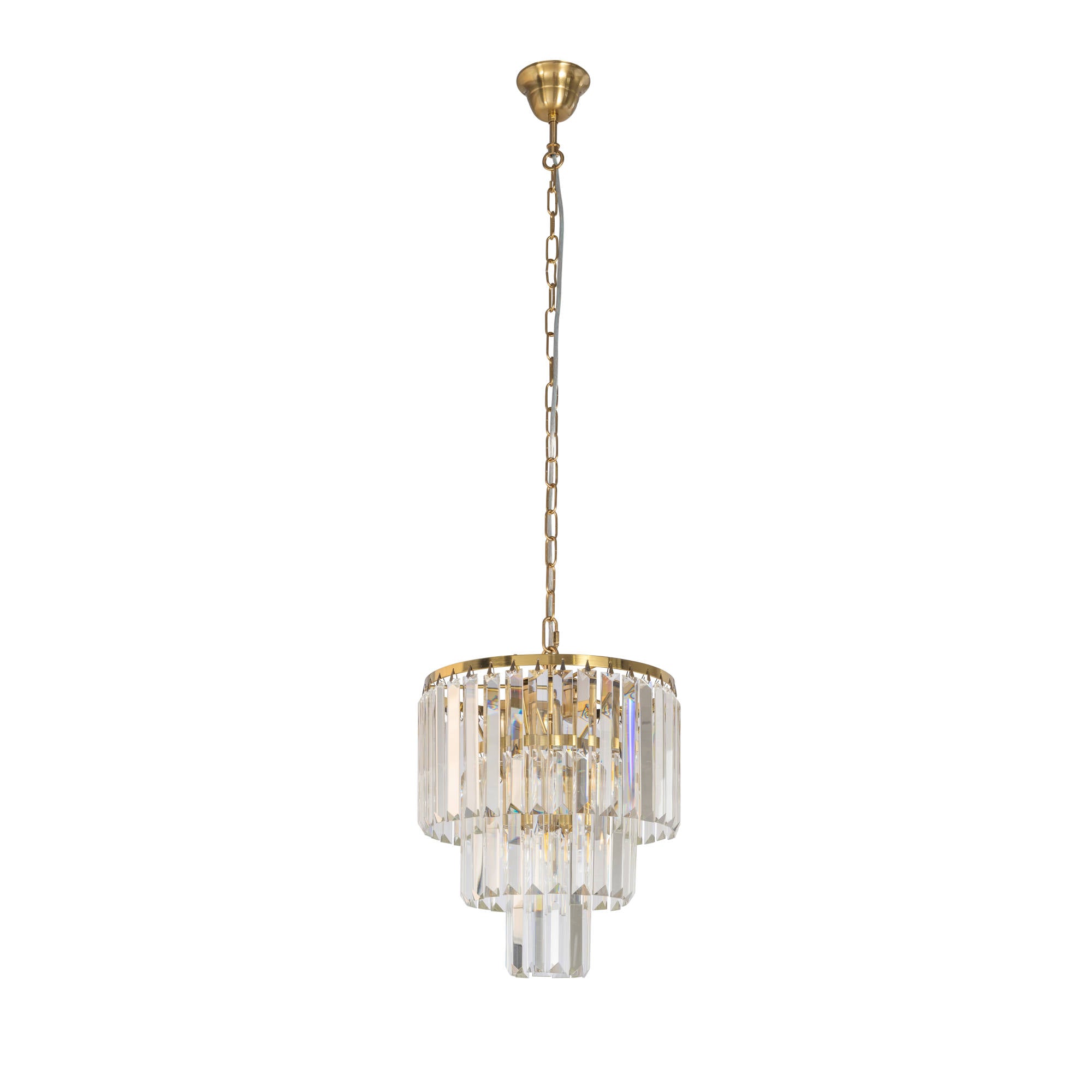Celestial 29cm 4 Light 3 Tier Crystal Glass Chandelier, Satin Brass