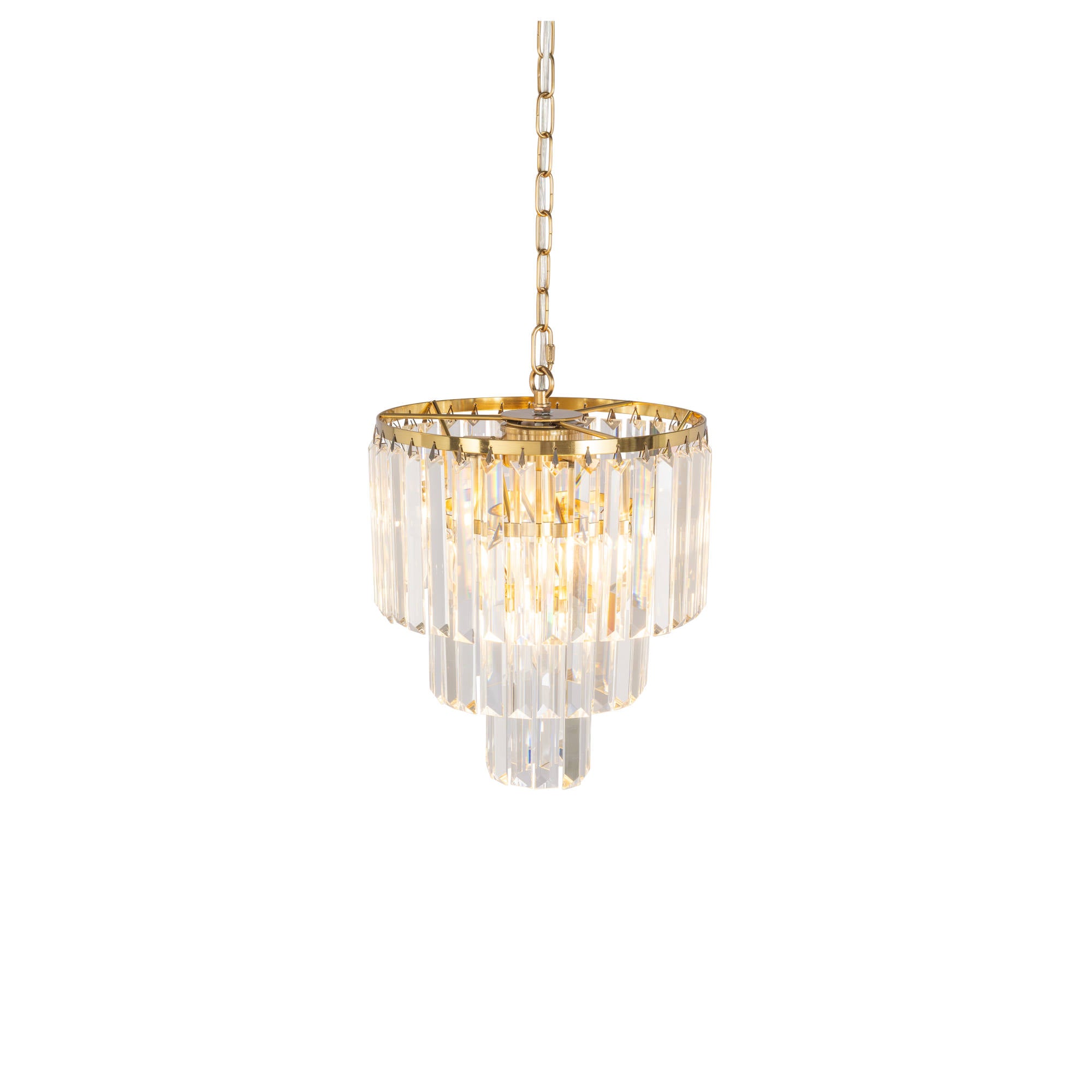 Celestial 29cm 4 Light 3 Tier Crystal Glass Chandelier, Satin Brass