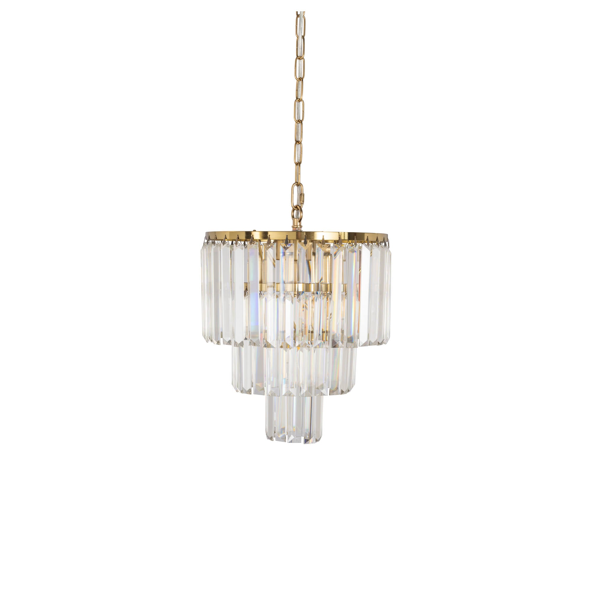 Celestial 29cm 4 Light 3 Tier Crystal Glass Chandelier, Satin Brass