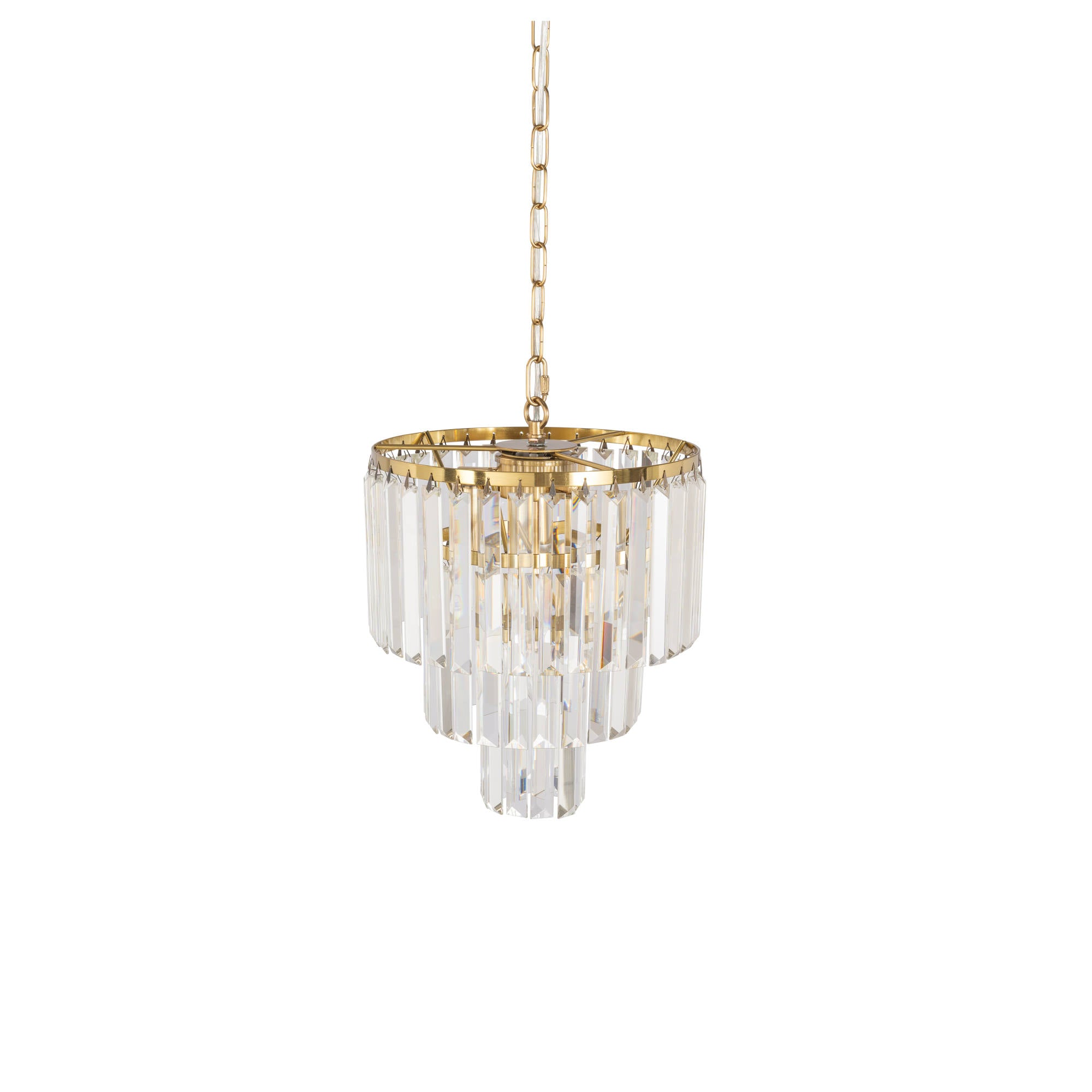 Celestial 29cm 4 Light 3 Tier Crystal Glass Chandelier, Satin Brass