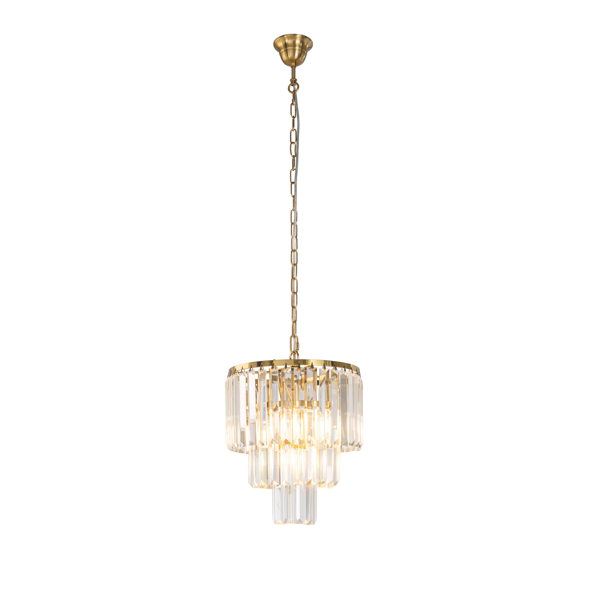 Celestial 29cm 4 Light 3 Tier Crystal Glass Chandelier, Satin Brass
