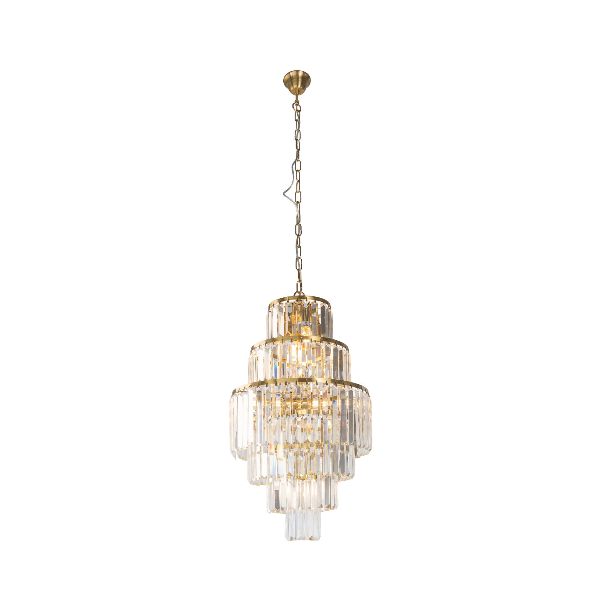 Celestial 39cm 9 Light 6 Tier Crystal Glass Chandelier, Satin Brass