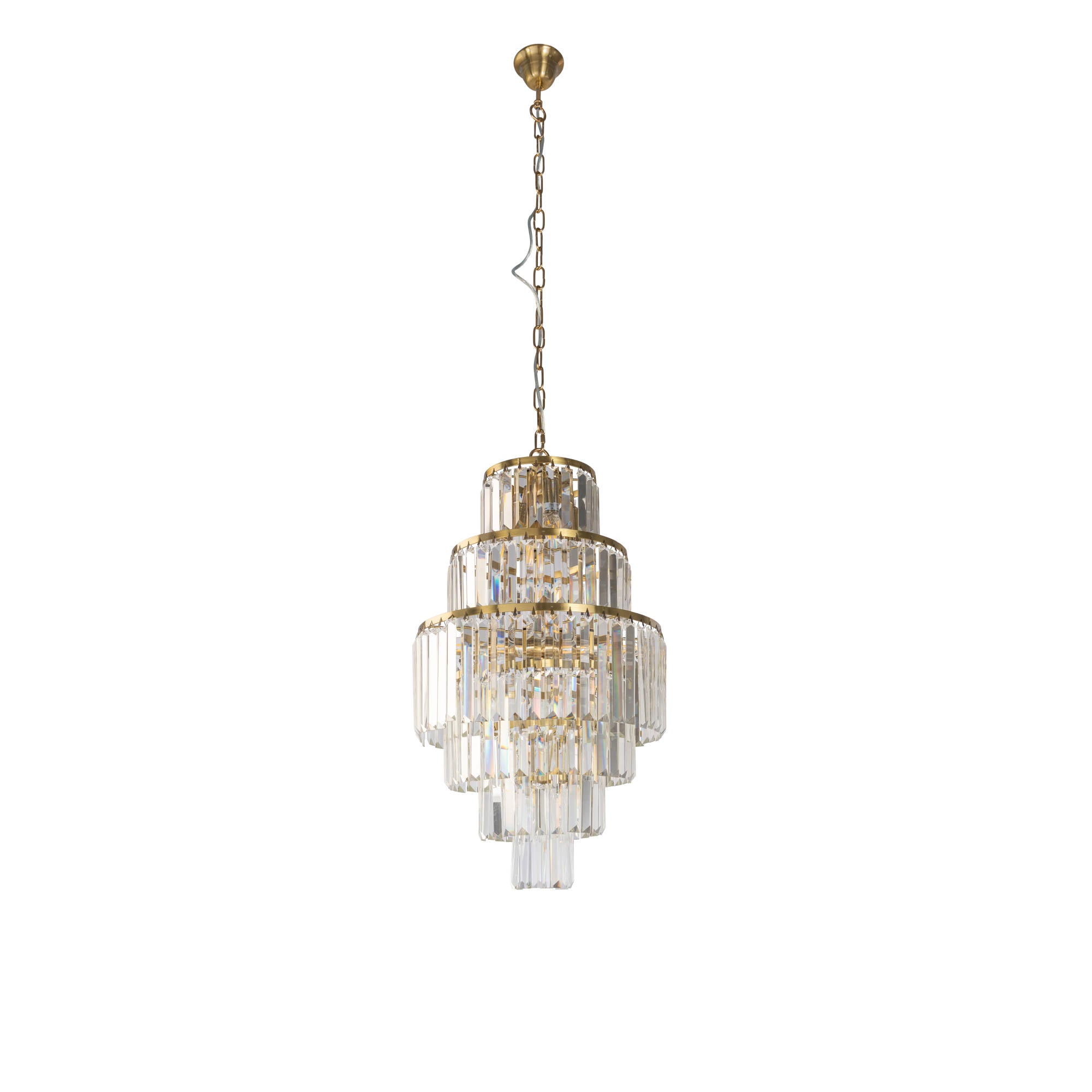 Celestial 39cm 9 Light 6 Tier Crystal Glass Chandelier, Satin Brass