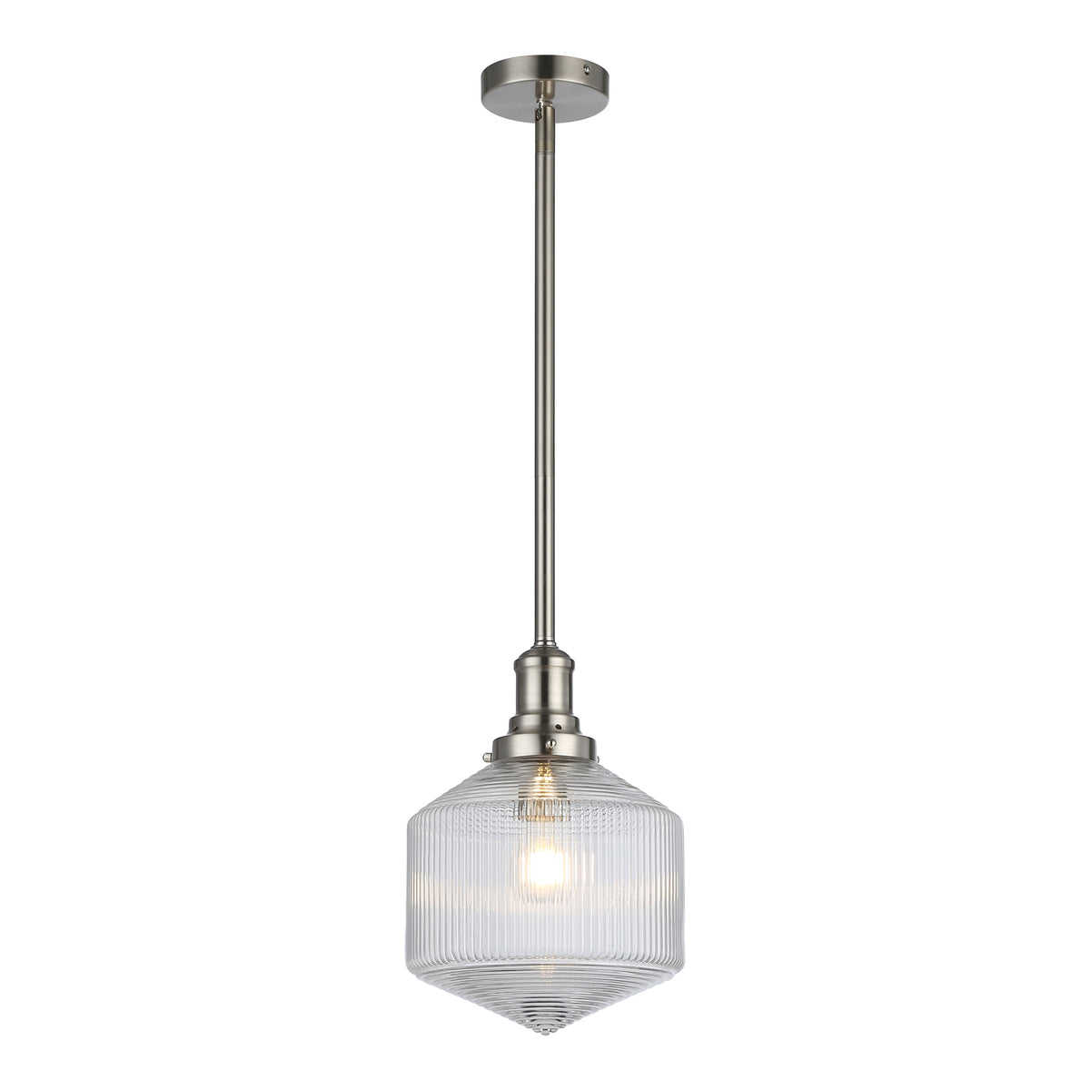 Jefferson Small Rod Pendant, Clear Glass & Brushed Nickel