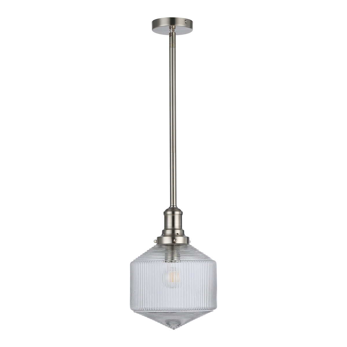 Jefferson Small Rod Pendant, Clear Glass & Brushed Nickel