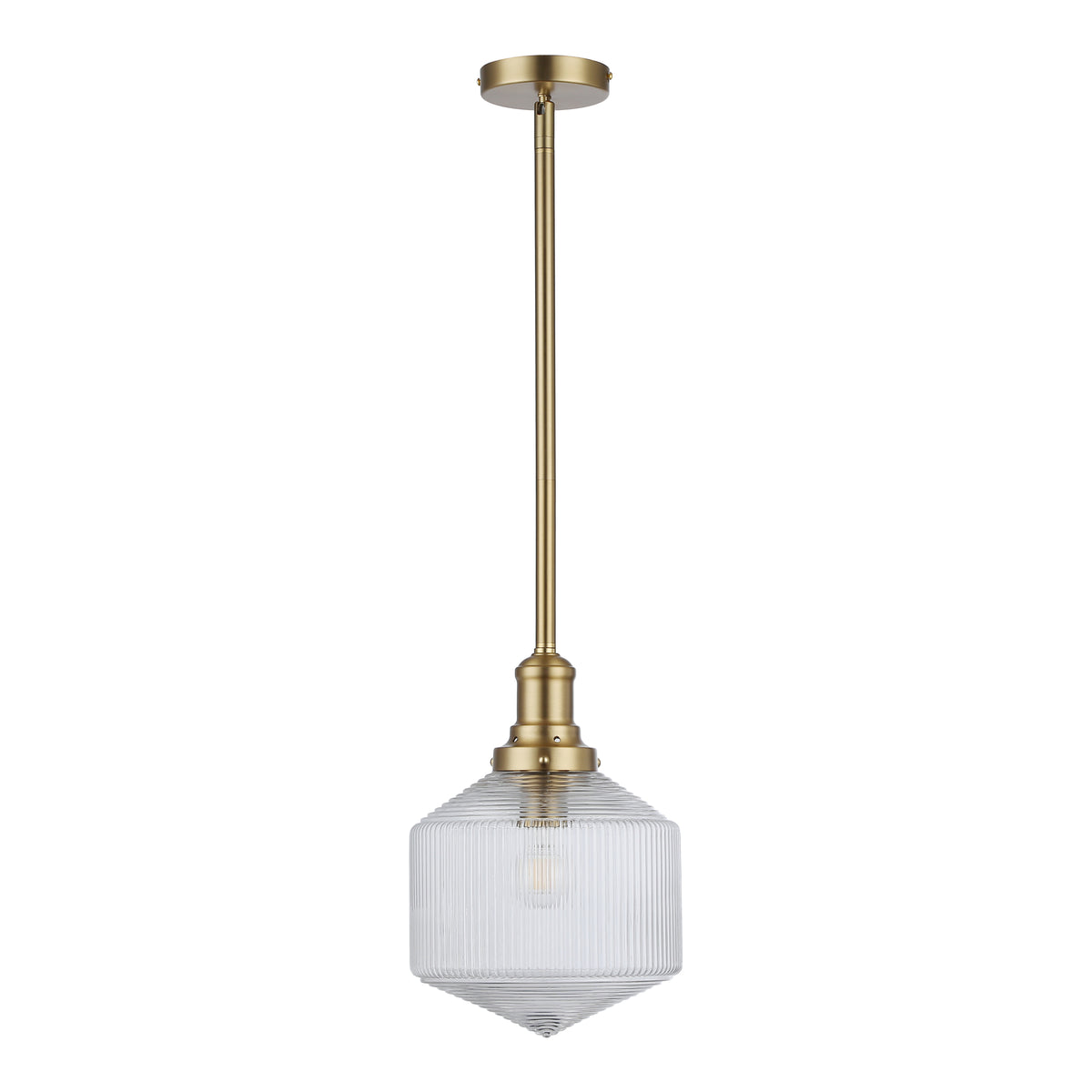 Jefferson Small Rod Pendant, Clear Glass & Satin Brass