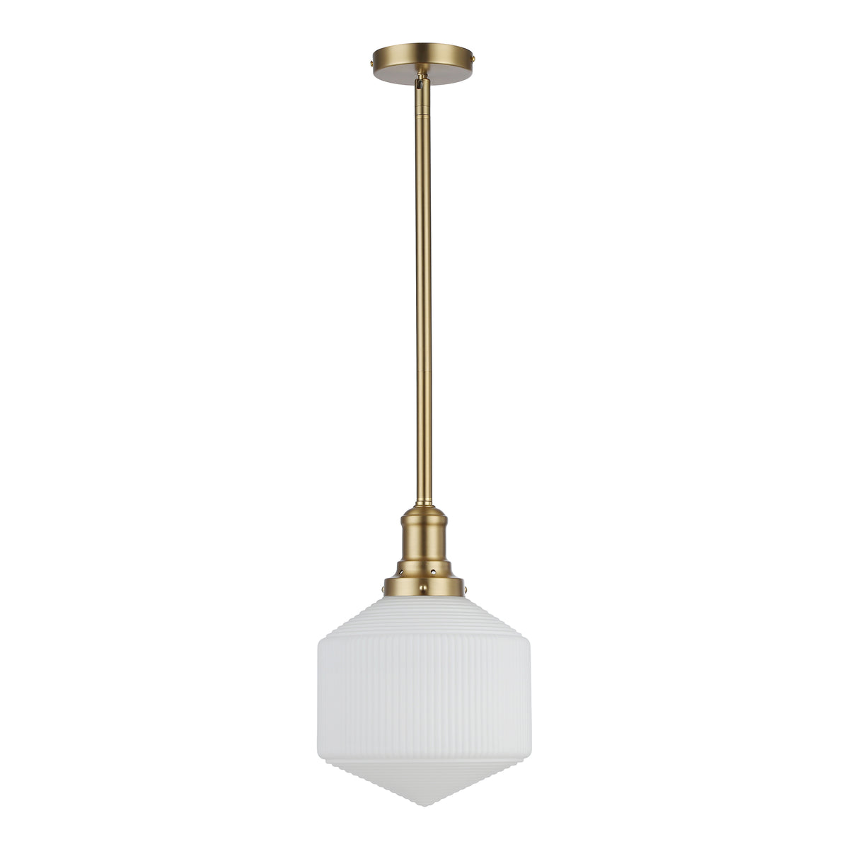 Jefferson Small Rod Pendant, Opal Matte Glass & Satin Brass