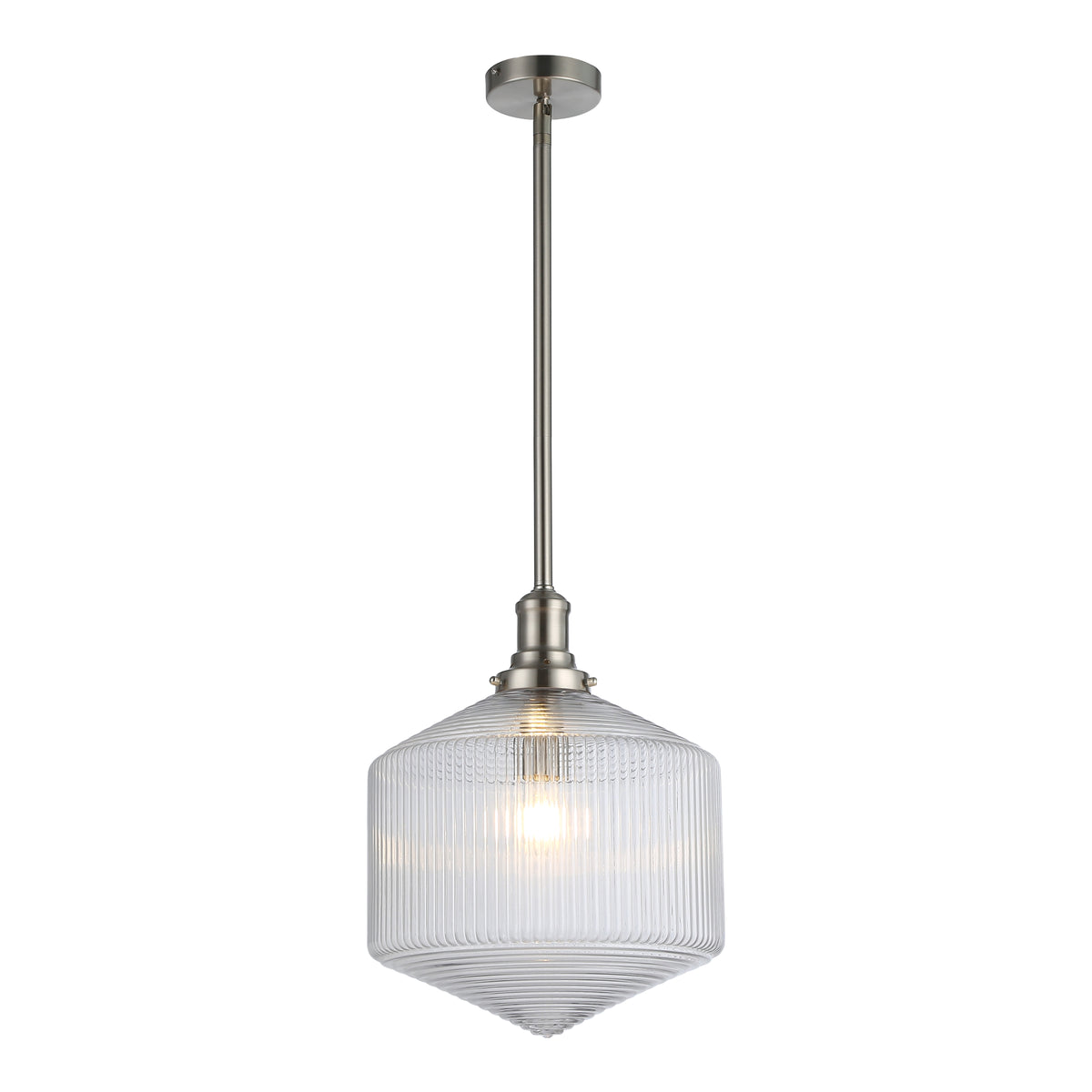 Jefferson Large Rod Pendant, Clear Glass & Brushed Nickel
