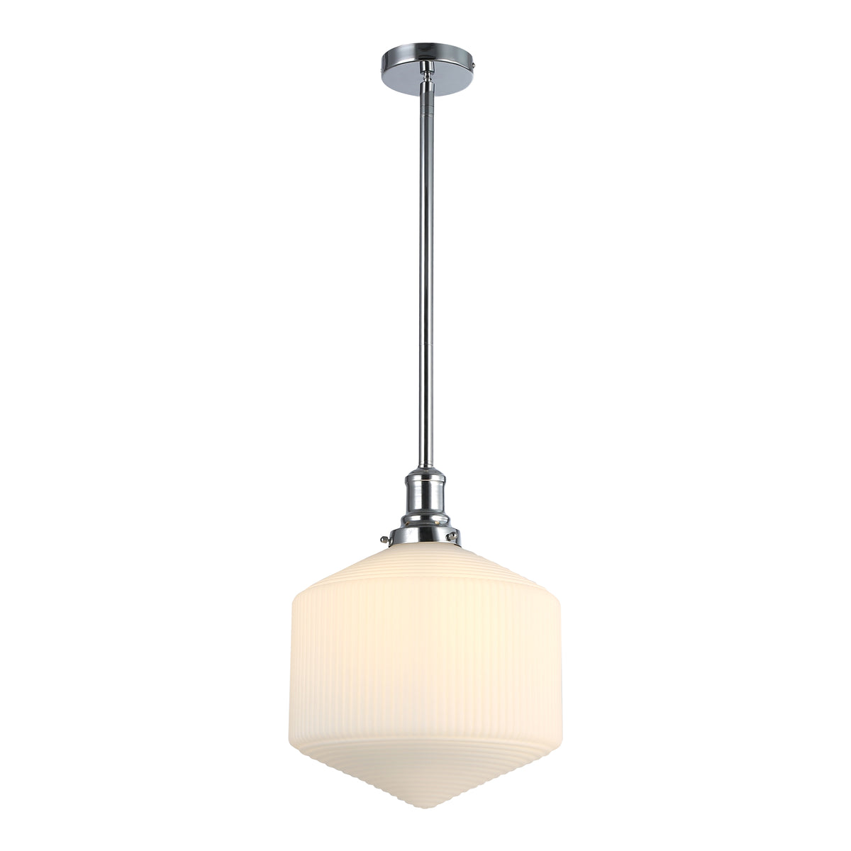 Jefferson Large Rod Pendant, Opal Matte Glass & Chrome