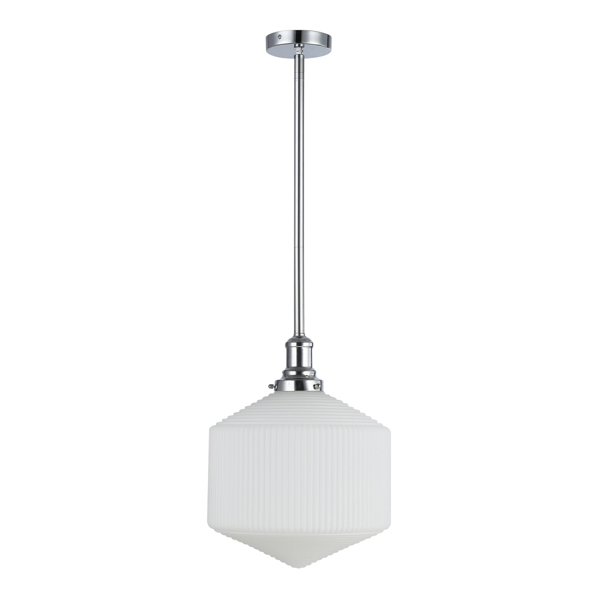 Jefferson Large Rod Pendant, Opal Matte Glass & Chrome