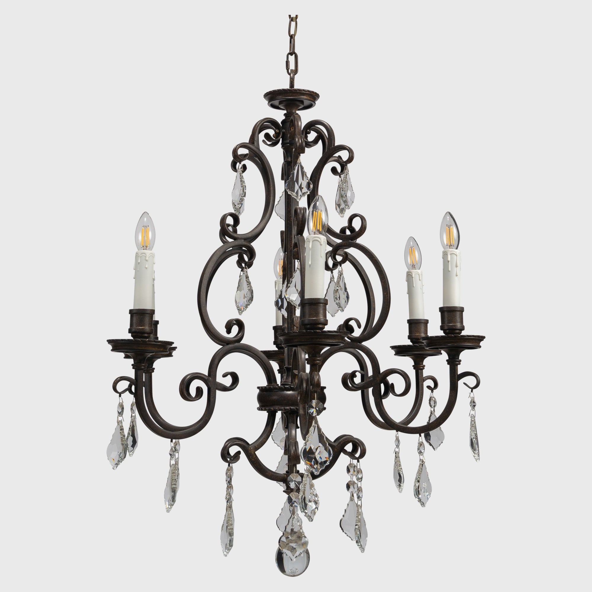 Louis 15th 6 Light Pendant White Candle Covers