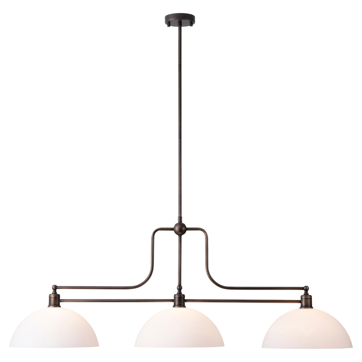 Sienna 3 Light Pendant w Opal Matte Glass Shades, Antique Brass