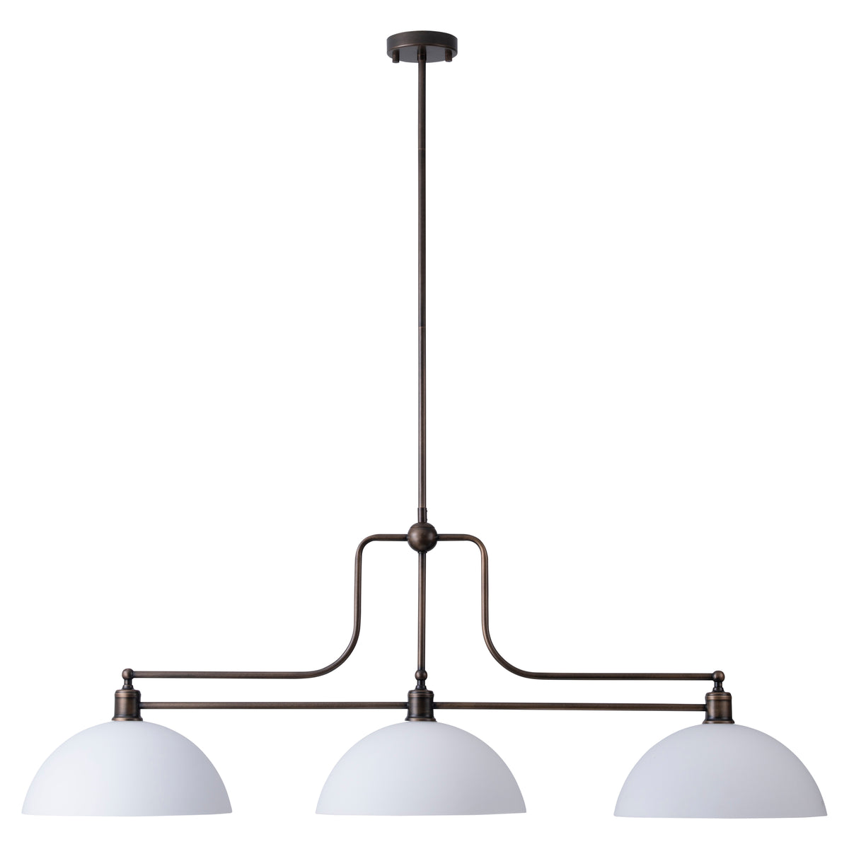 Sienna 3 Light Pendant w Opal Matte Glass Shades, Antique Brass