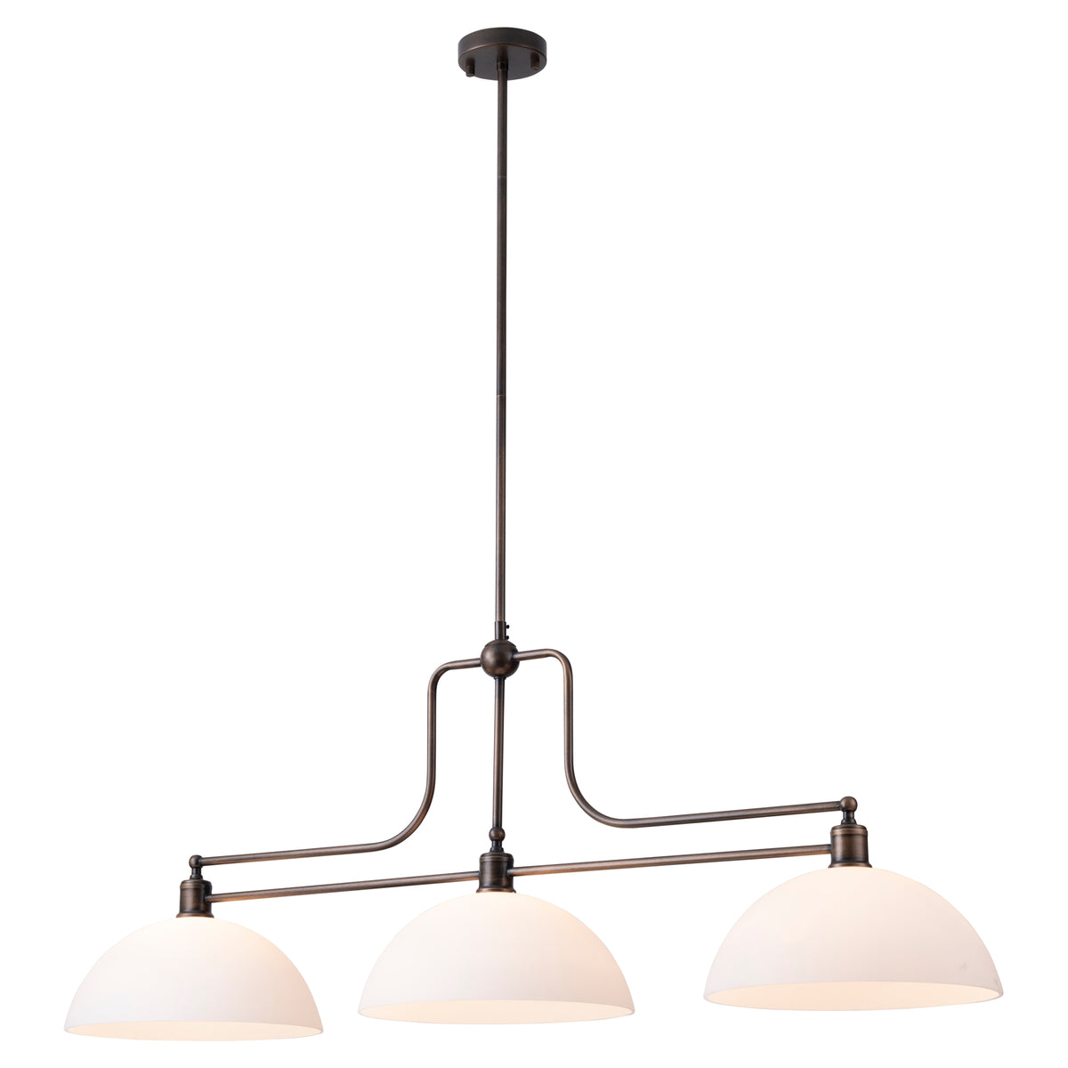 Sienna 3 Light Pendant w Opal Matte Glass Shades, Antique Brass