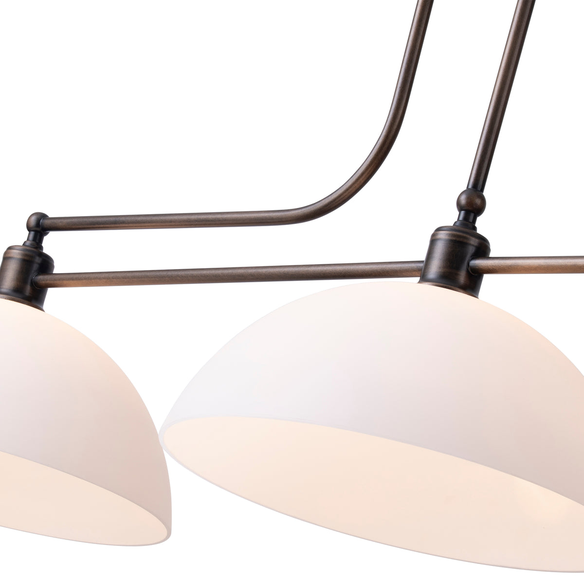 Sienna 3 Light Pendant w Opal Matte Glass Shades, Antique Brass